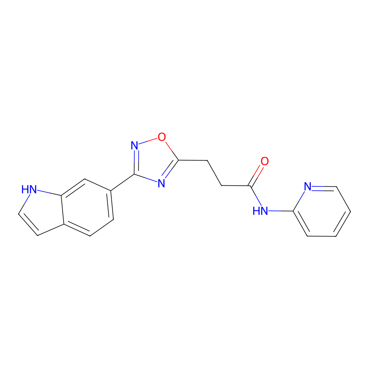 3-(3-(1H-indol-6-yl)-1,2,4-oxadiazol-5-yl)-N-(pyridin-2-yl)propanamide molecular structure, CAS 1401599-75-4