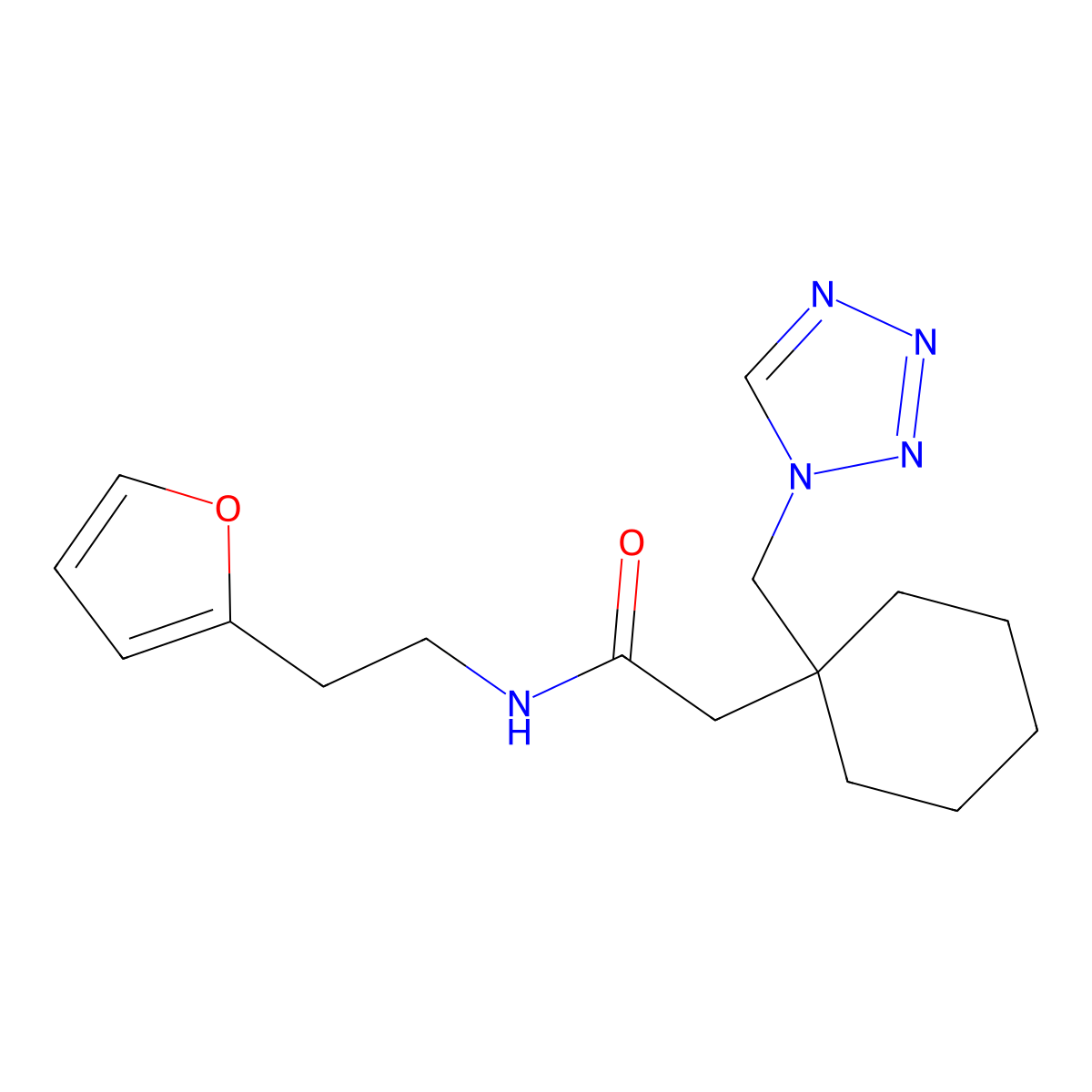 N-[2-(2-furyl)ethyl]-2-[1-(1H-1,2,3,4-tetraazol-1-ylmethyl)cyclohexyl]acetamide molecular structure, CAS 1401600-06-3
