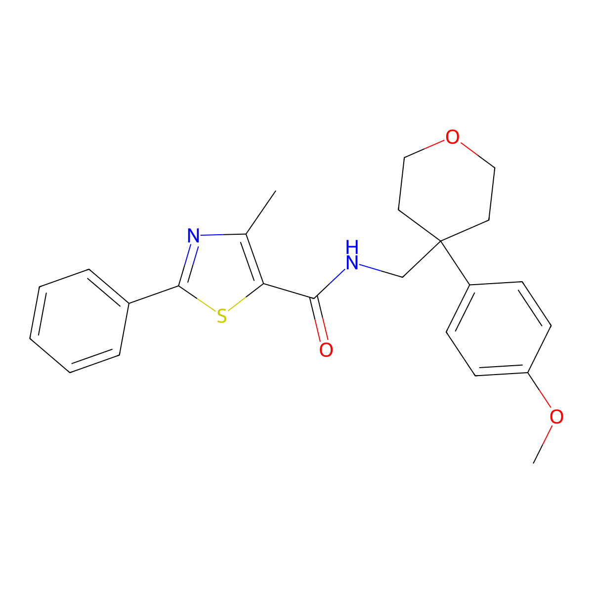 N-{[4-(4-methoxyphenyl)tetrahydro-2H-pyran-4-yl]methyl}-4-methyl-2-phenyl-1,3-thiazole-5-carboxamide molecular structure, CAS 1401600-12-1