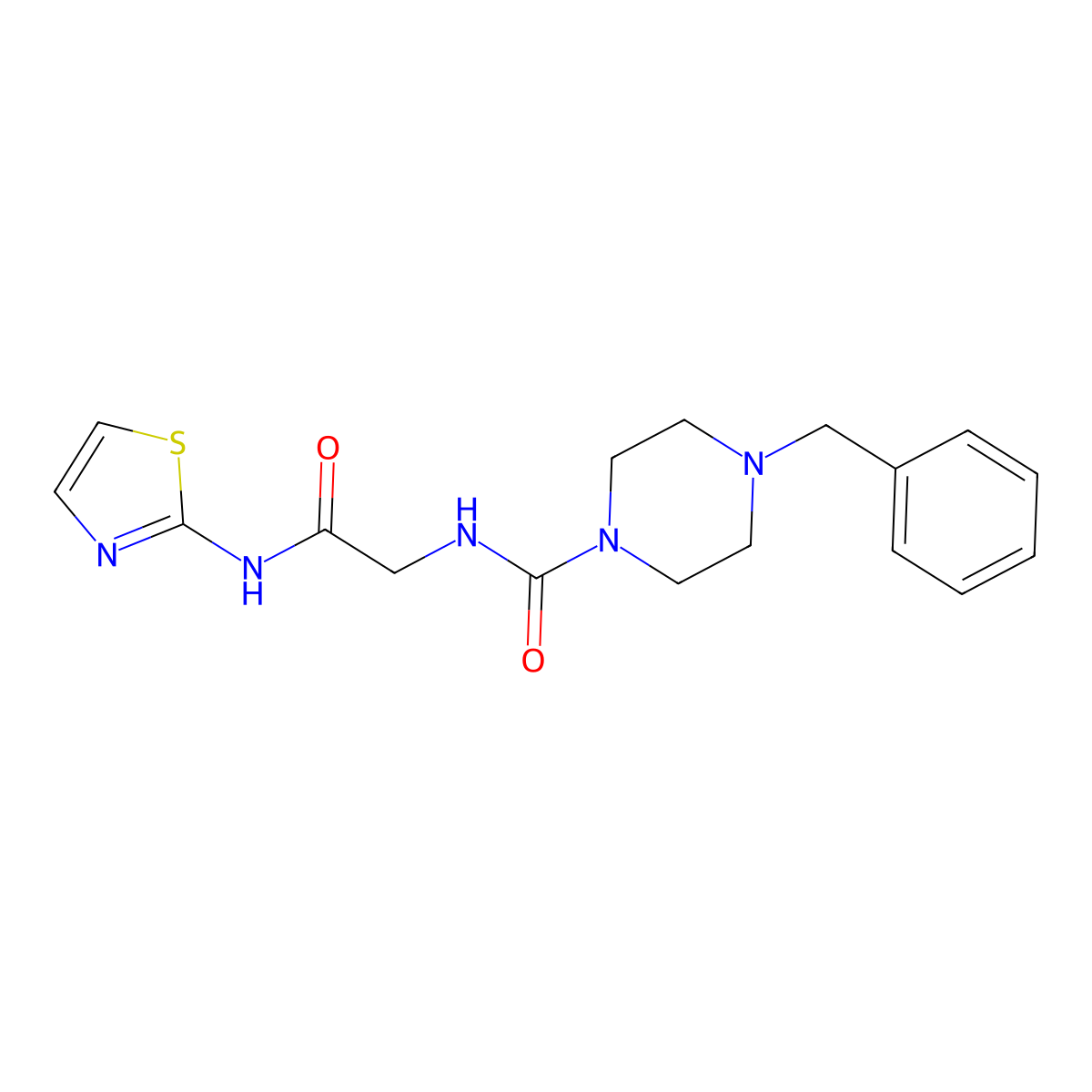 4-benzyl-N-(2-oxo-2-(thiazol-2-ylamino)ethyl)piperazine-1-carboxamide molecular structure, CAS 1401600-22-3
