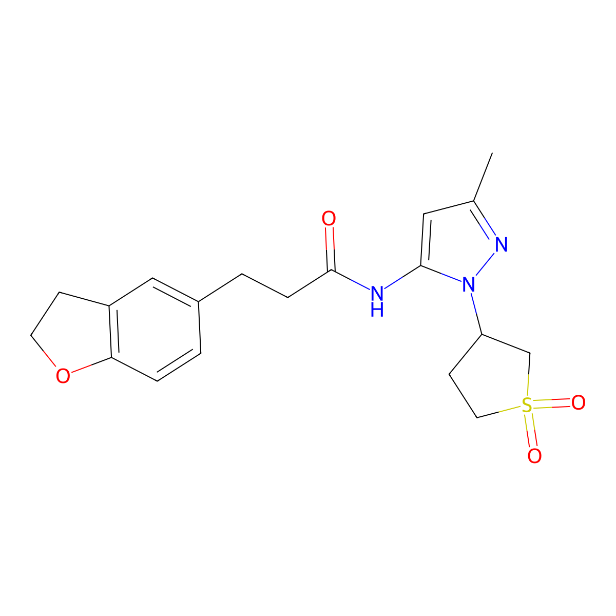3-(2,3-dihydro-1-benzofuran-5-yl)-N-[1-(1,1-dioxidotetrahydrothiophen-3-yl)-3-methyl-1H-pyrazol-5-yl]propanamide molecular structure, CAS 1401600-27-8