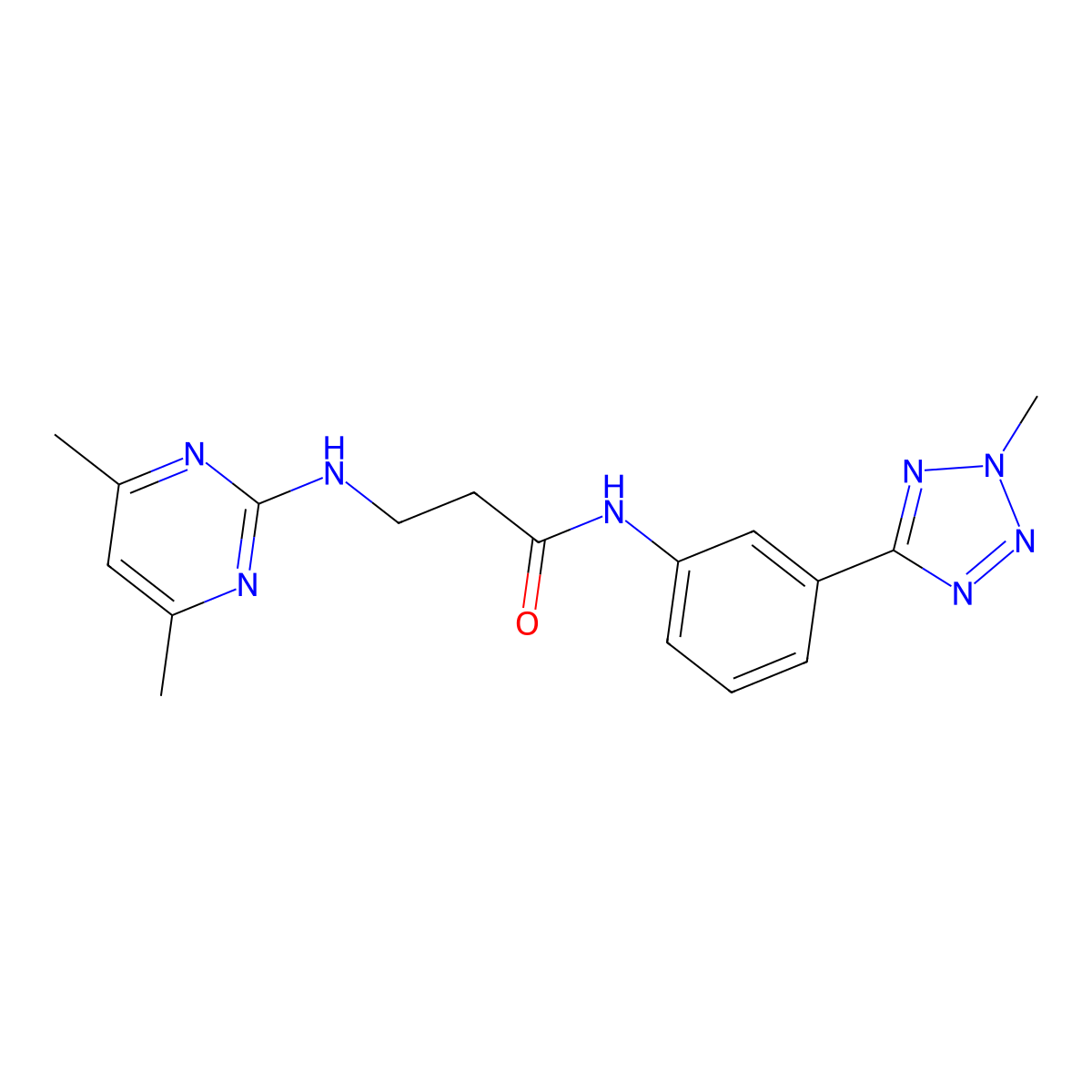 N~3~-(4,6-dimethylpyrimidin-2-yl)-N-[3-(2-methyl-2H-tetrazol-5-yl)phenyl]-beta-alaninamide molecular structure, CAS 1401600-32-5