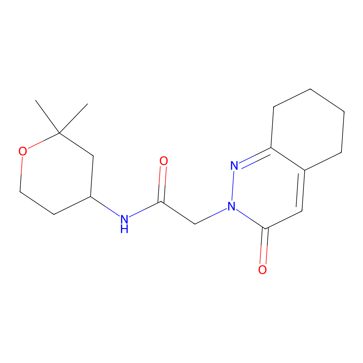 N-(2,2-dimethyltetrahydro-2H-pyran-4-yl)-2-(3-oxo-5,6,7,8-tetrahydrocinnolin-2(3H)-yl)acetamide molecular structure, CAS 1401600-34-7