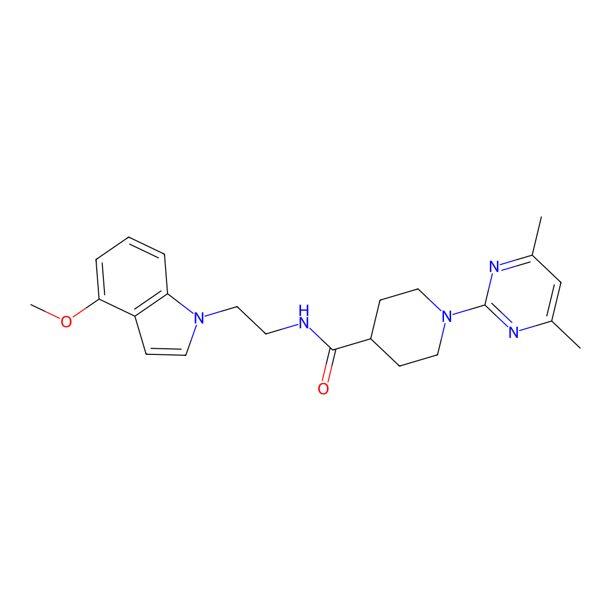 1-(4,6-dimethylpyrimidin-2-yl)-N-[2-(4-methoxy-1H-indol-1-yl)ethyl]piperidine-4-carboxamide molecular structure, CAS 1401600-35-8