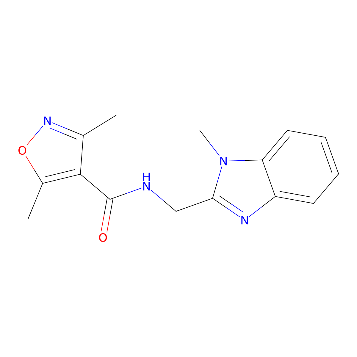3,5-dimethyl-N-[(1-methyl-1H-benzimidazol-2-yl)methyl]-1,2-oxazole-4-carboxamide molecular structure, CAS 1401600-36-9