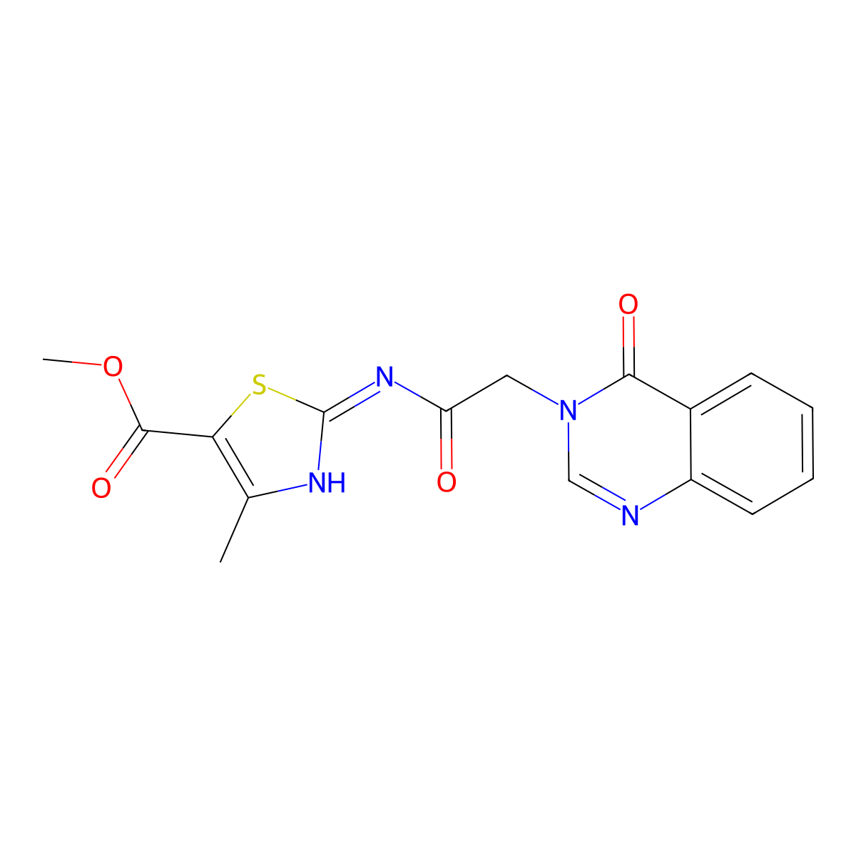 methyl 4-methyl-2-{[(4-oxoquinazolin-3(4H)-yl)acetyl]amino}-1,3-thiazole-5-carboxylate molecular structure, CAS 1401600-38-1