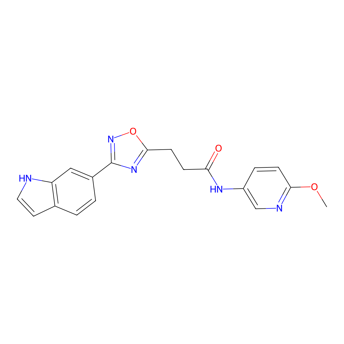 3-[3-(1H-indol-6-yl)-1,2,4-oxadiazol-5-yl]-N-(6-methoxypyridin-3-yl)propanamide molecular structure, CAS 1401600-44-9