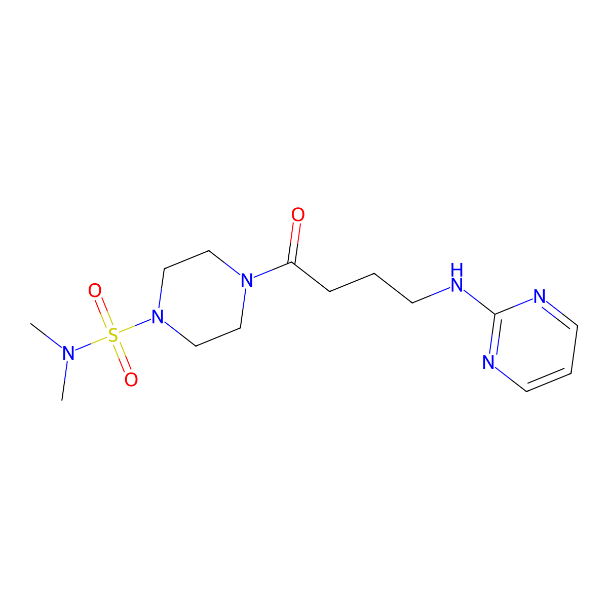 N,N-dimethyl-4-[4-(2-pyrimidinylamino)butanoyl]tetrahydro-1(2H)-pyrazinesulfonamide molecular structure, CAS 1401600-51-8