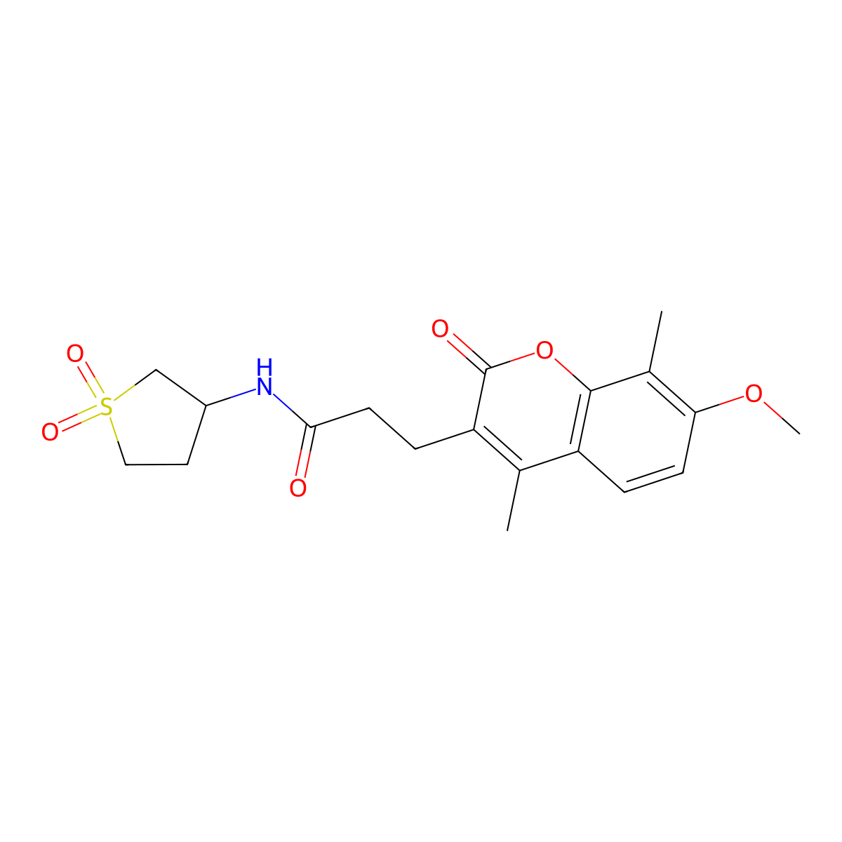N-(1,1-dioxidotetrahydrothiophen-3-yl)-3-(7-methoxy-4,8-dimethyl-2-oxo-2H-chromen-3-yl)propanamide molecular structure, CAS 1401600-71-2