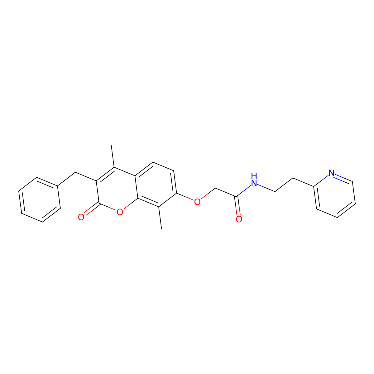2-[(3-benzyl-4,8-dimethyl-2-oxo-2H-chromen-7-yl)oxy]-N-[2-(2-pyridyl)ethyl]acetamide molecular structure, CAS 1401600-77-8