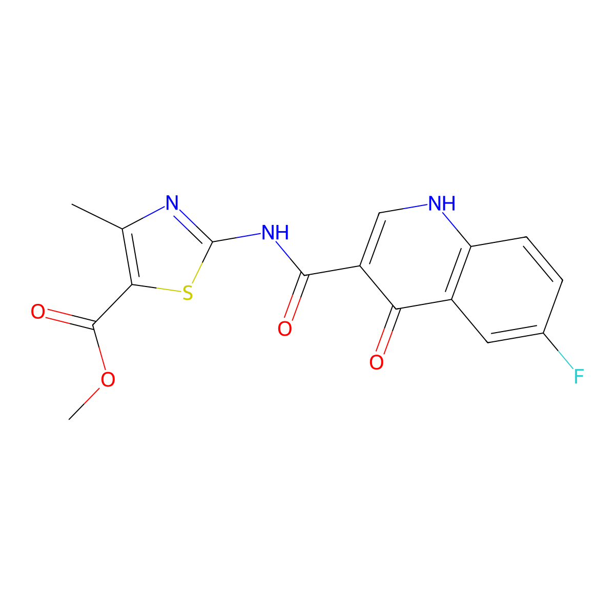 Methyl 2-{[(6-fluoro-4-hydroxyquinolin-3-yl)carbonyl]amino}-4-methyl-1,3-thiazole-5-carboxylate molecular structure, CAS 1401600-85-8