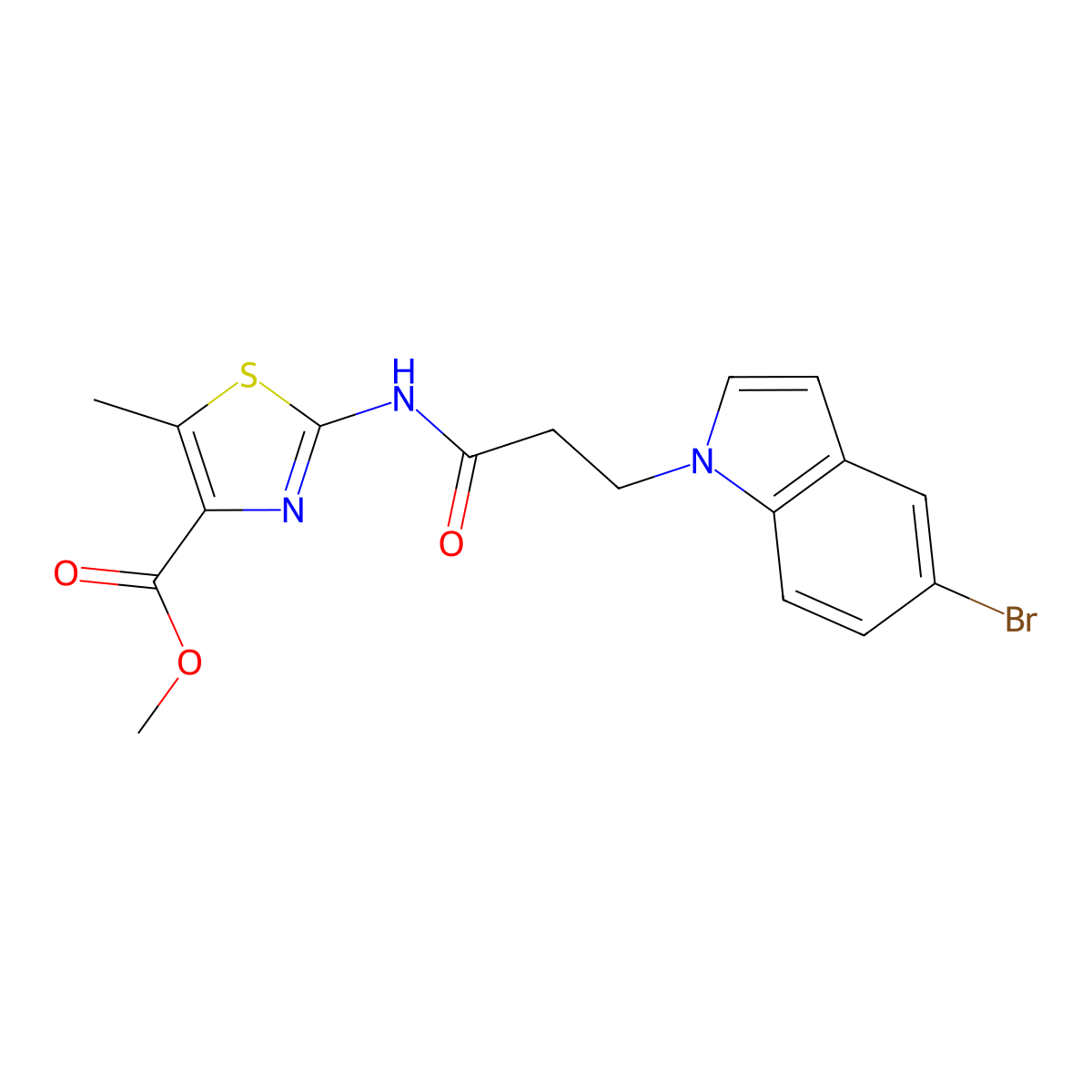 methyl 2-{[3-(5-bromo-1H-indol-1-yl)propanoyl]amino}-5-methyl-1,3-thiazole-4-carboxylate molecular structure, CAS 1401600-86-9
