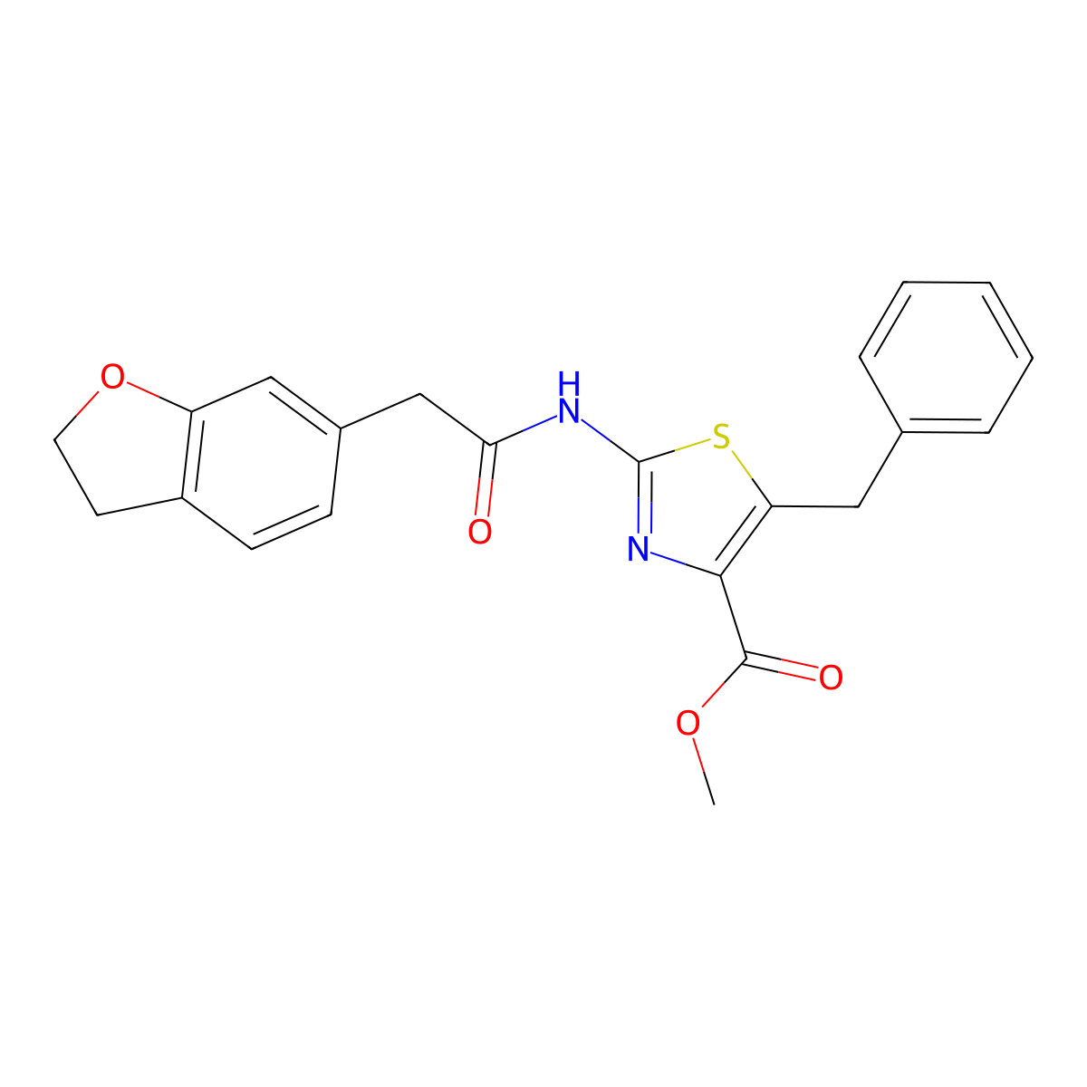 methyl (2Z)-5-benzyl-2-[(2,3-dihydro-1-benzofuran-6-ylacetyl)imino]-2,3-dihydro-1,3-thiazole-4-carboxylate molecular structure, CAS 1401600-87-0