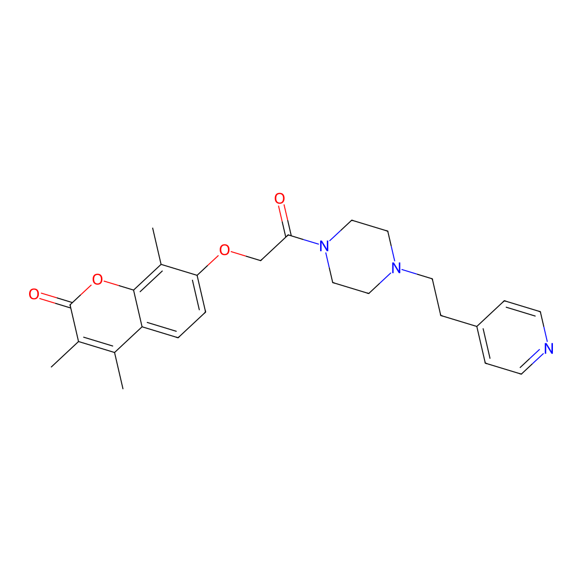 3,4,8-trimethyl-7-(2-oxo-2-{4-[2-(4-pyridyl)ethyl]piperazino}ethoxy)-2H-chromen-2-one molecular structure, CAS 1401600-88-1