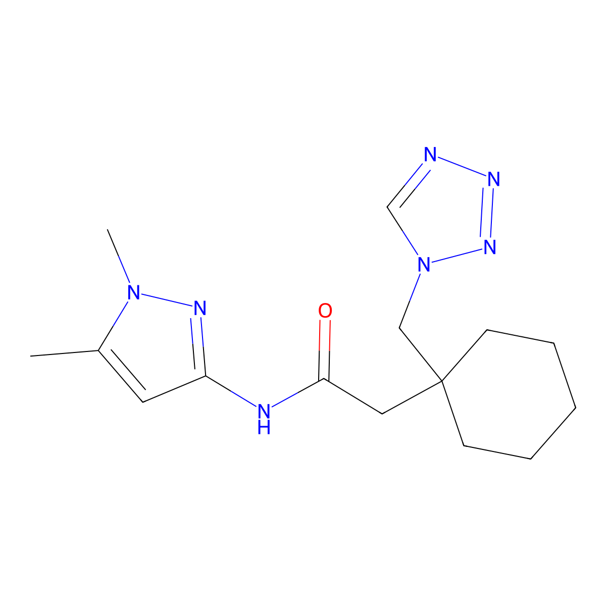 N-(1,5-dimethyl-1H-pyrazol-3-yl)-2-[1-(1H-tetrazol-1-ylmethyl)cyclohexyl]acetamide molecular structure, CAS 1401601-05-5