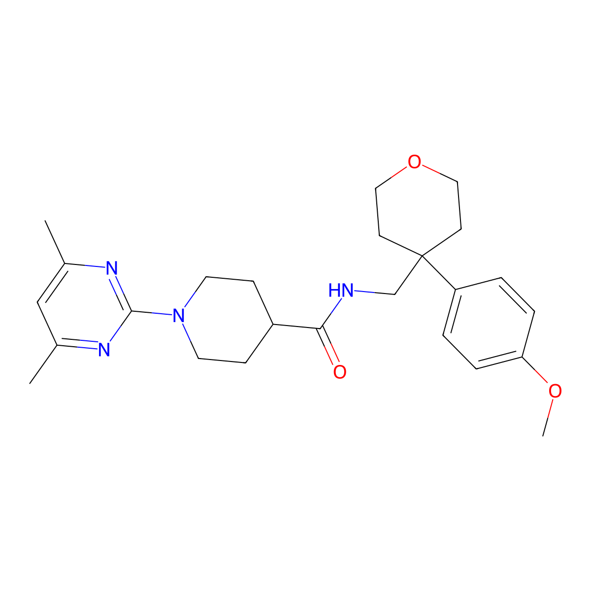 1-(4,6-dimethylpyrimidin-2-yl)-N-{[4-(4-methoxyphenyl)tetrahydro-2H-pyran-4-yl]methyl}piperidine-4-carboxamide molecular structure, CAS 1401601-12-4