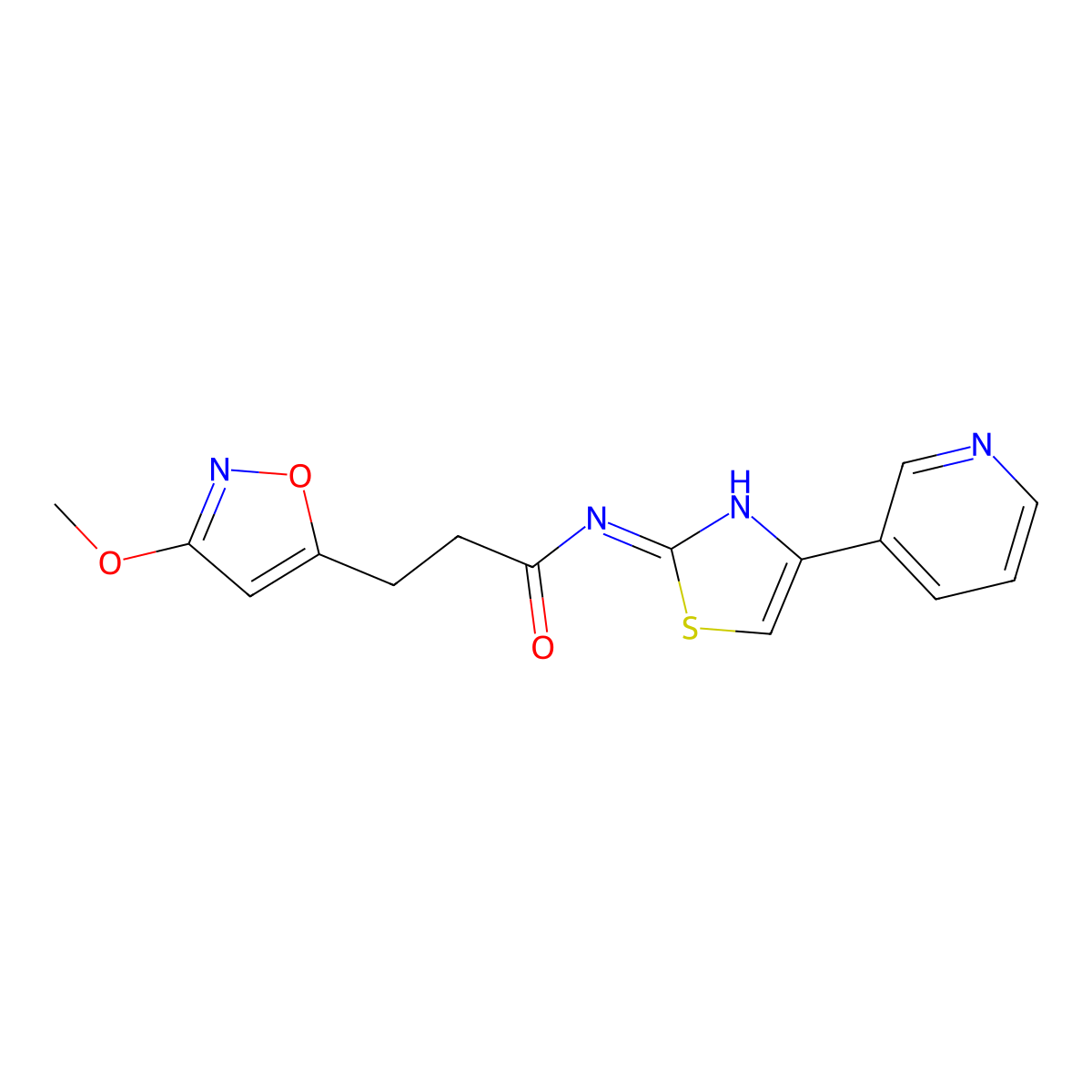 3-(3-methoxy-1,2-oxazol-5-yl)-N-[4-(pyridin-3-yl)-1,3-thiazol-2-yl]propanamide molecular structure, CAS 1401601-23-7