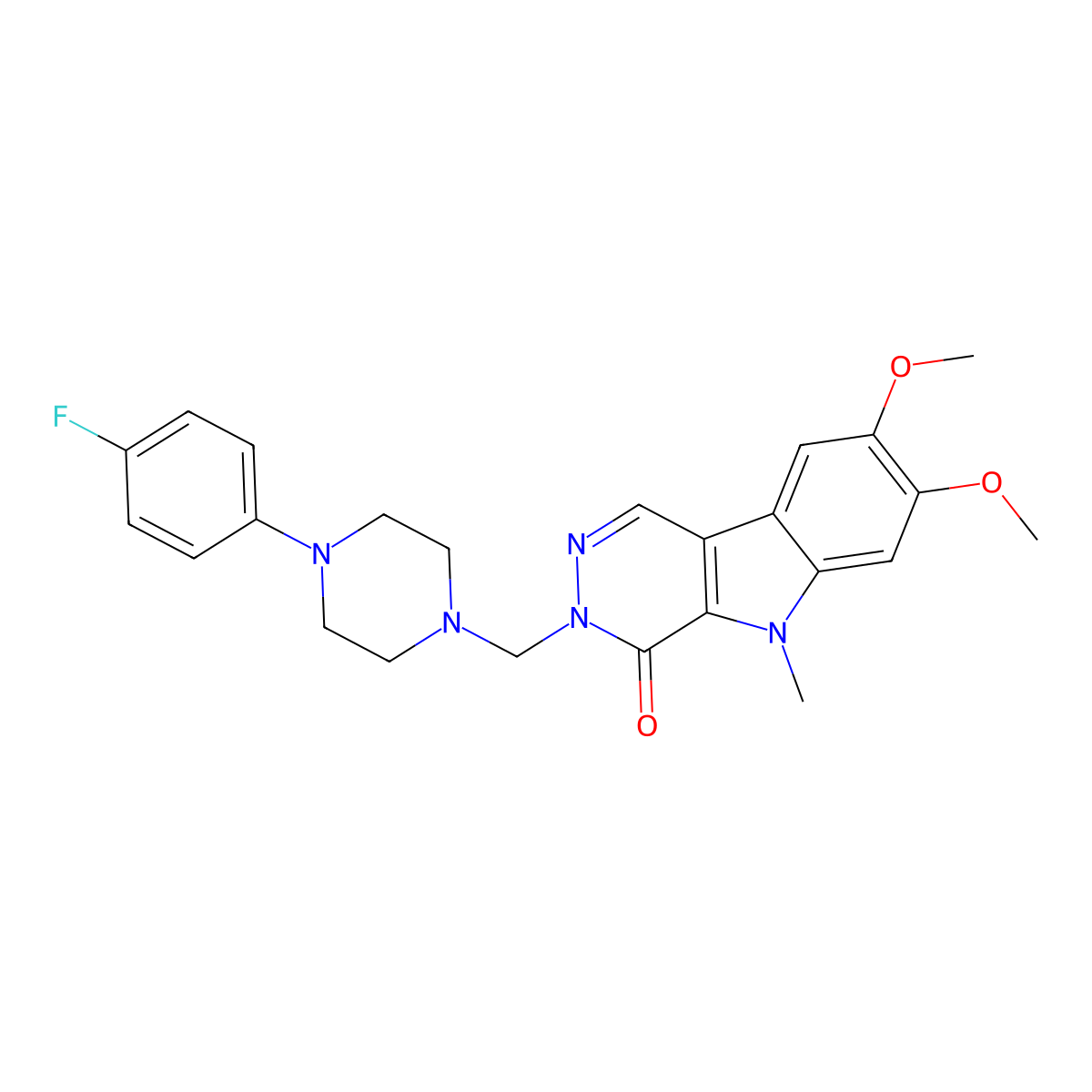 3-{[4-(4-fluorophenyl)piperazin-1-yl]methyl}-7,8-dimethoxy-5-methyl-3,5-dihydro-4H-pyridazino[4,5-b]indol-4-one molecular structure, CAS 1401601-29-3
