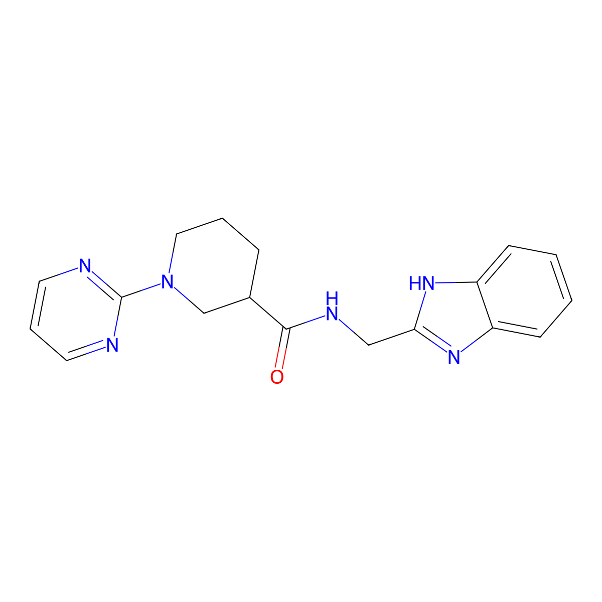 N-(1H-1,3-benzimidazol-2-ylmethyl)-1-(2-pyrimidinyl)-3-piperidinecarboxamide molecular structure, CAS 1401601-31-7