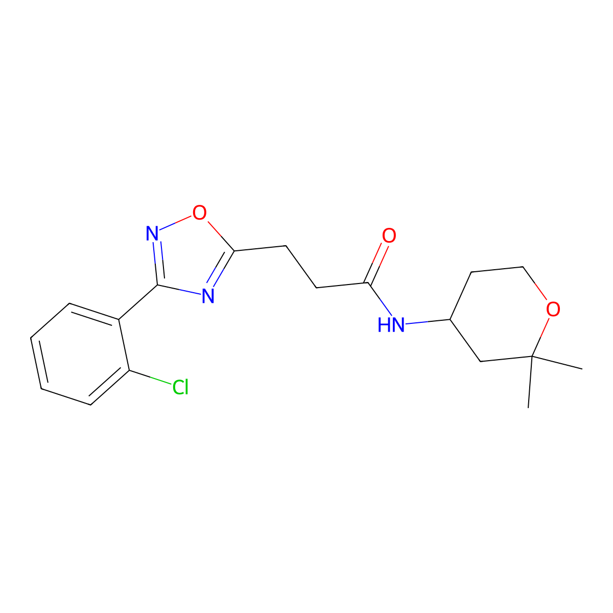 3-[3-(2-chlorophenyl)-1,2,4-oxadiazol-5-yl]-N-(2,2-dimethyltetrahydro-2H-pyran-4-yl)propanamide molecular structure, CAS 1401601-37-3