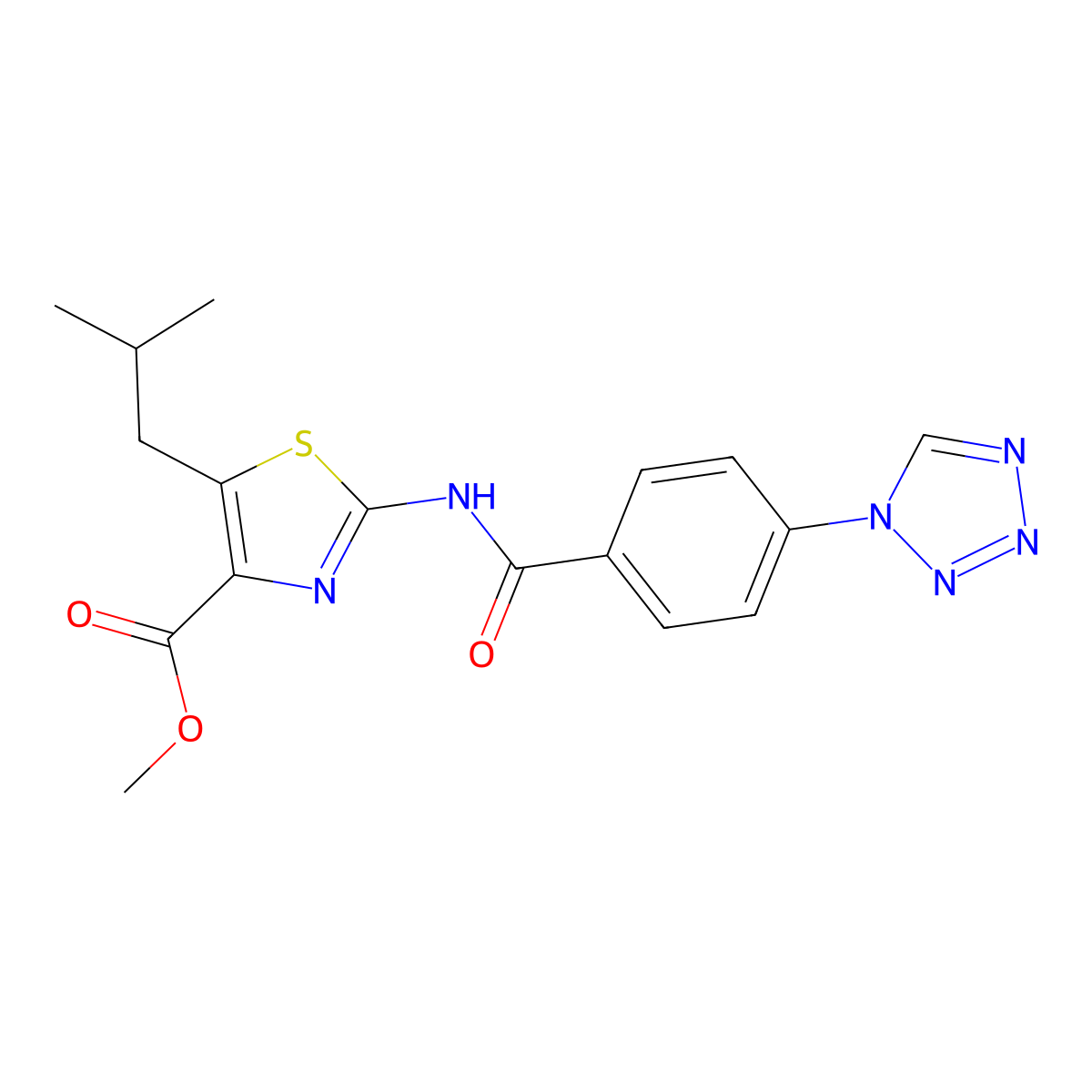 methyl 5-(2-methylpropyl)-2-({[4-(1H-tetrazol-1-yl)phenyl]carbonyl}amino)-1,3-thiazole-4-carboxylate molecular structure, CAS 1401601-42-0