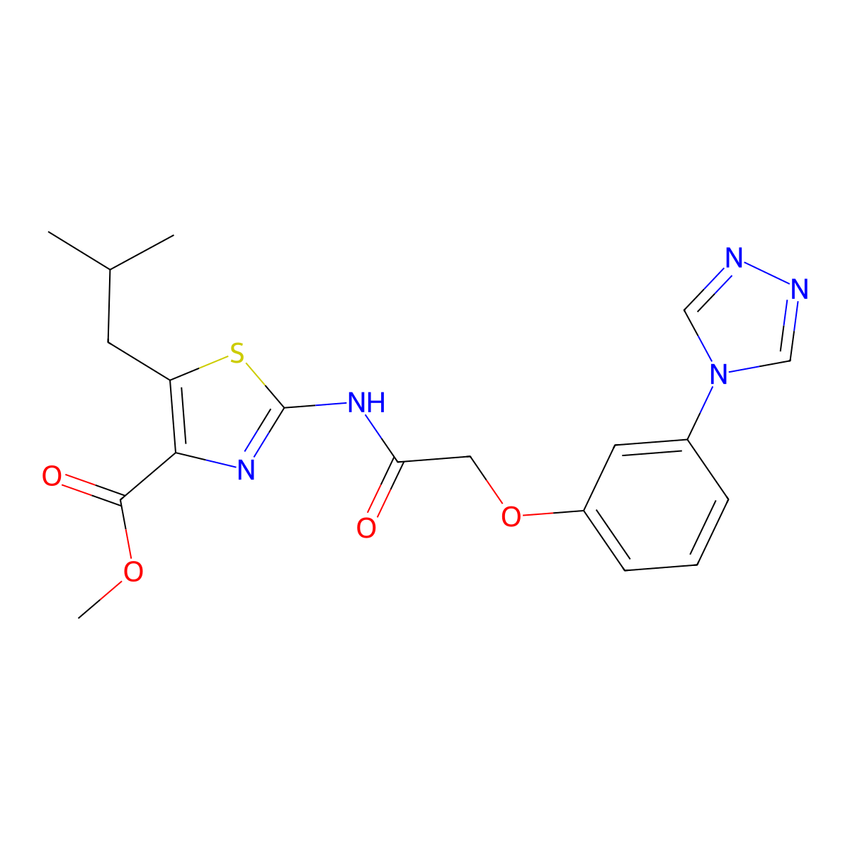 methyl (2Z)-5-(2-methylpropyl)-2-({[3-(4H-1,2,4-triazol-4-yl)phenoxy]acetyl}imino)-2,3-dihydro-1,3-thiazole-4-carboxylate molecular structure, CAS 1401601-48-6