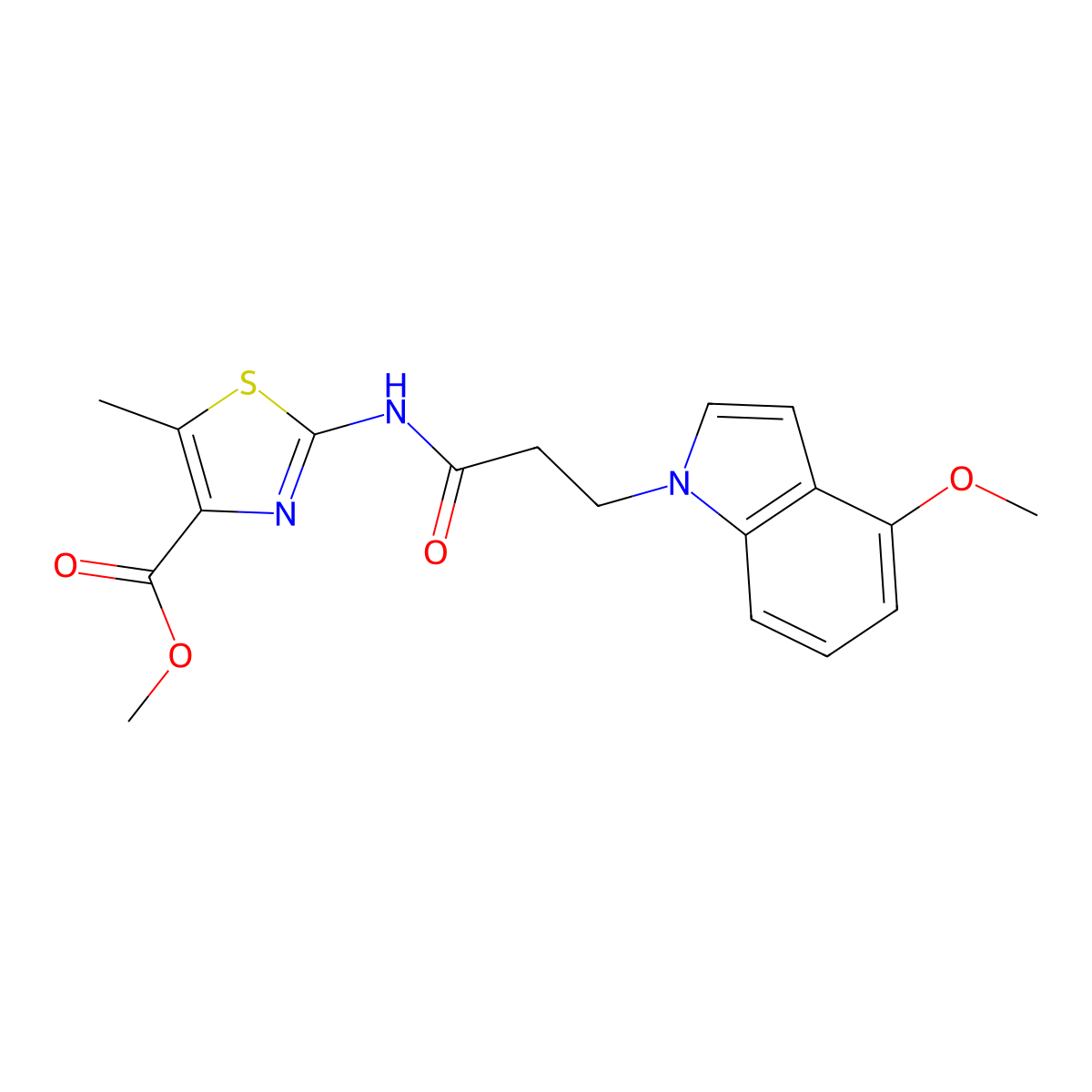 methyl 2-{[3-(4-methoxy-1H-indol-1-yl)propanoyl]amino}-5-methyl-1,3-thiazole-4-carboxylate molecular structure, CAS 1401601-58-8