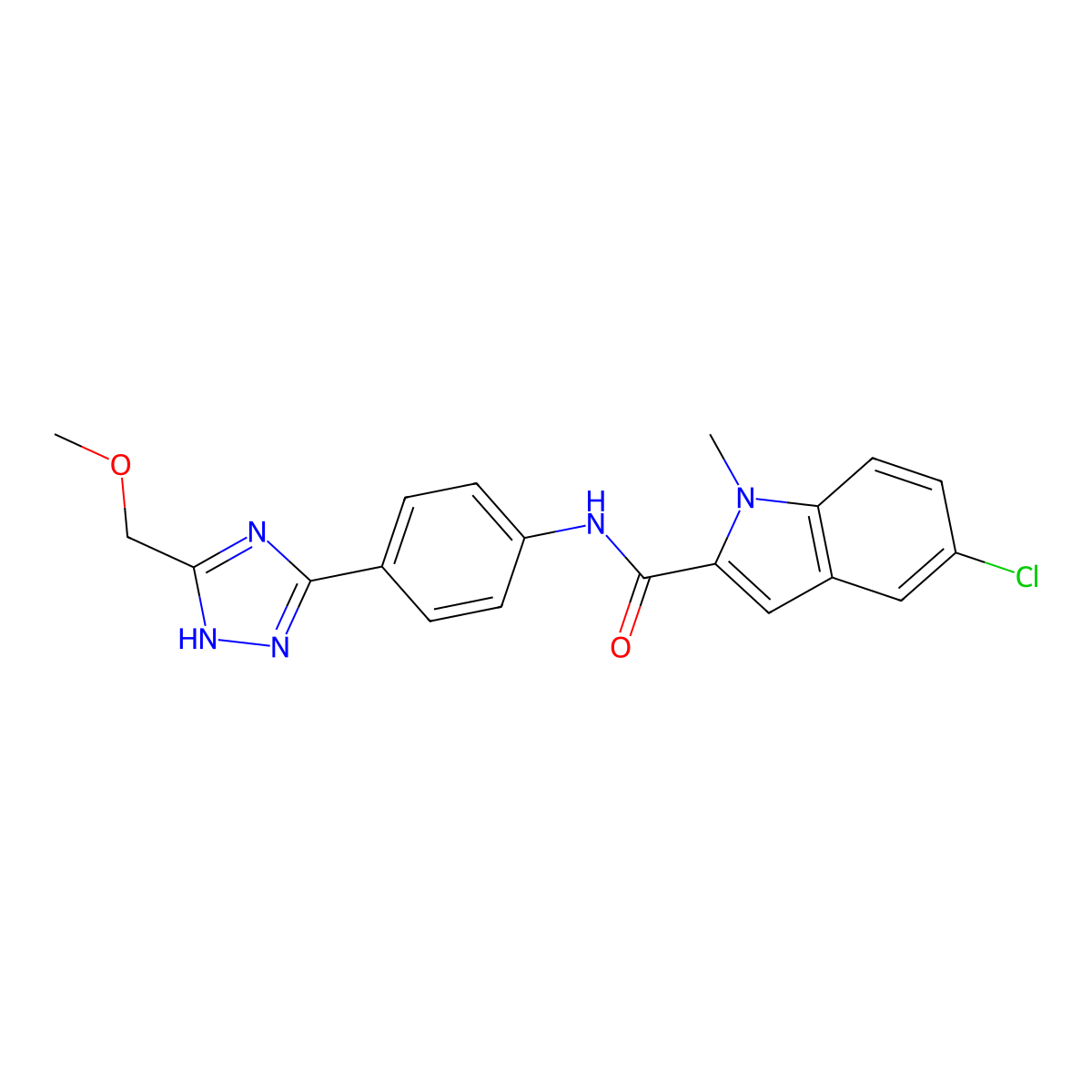 5-chloro-N-{4-[5-(methoxymethyl)-1H-1,2,4-triazol-3-yl]phenyl}-1-methyl-1H-indole-2-carboxamide molecular structure, CAS 1401601-65-7