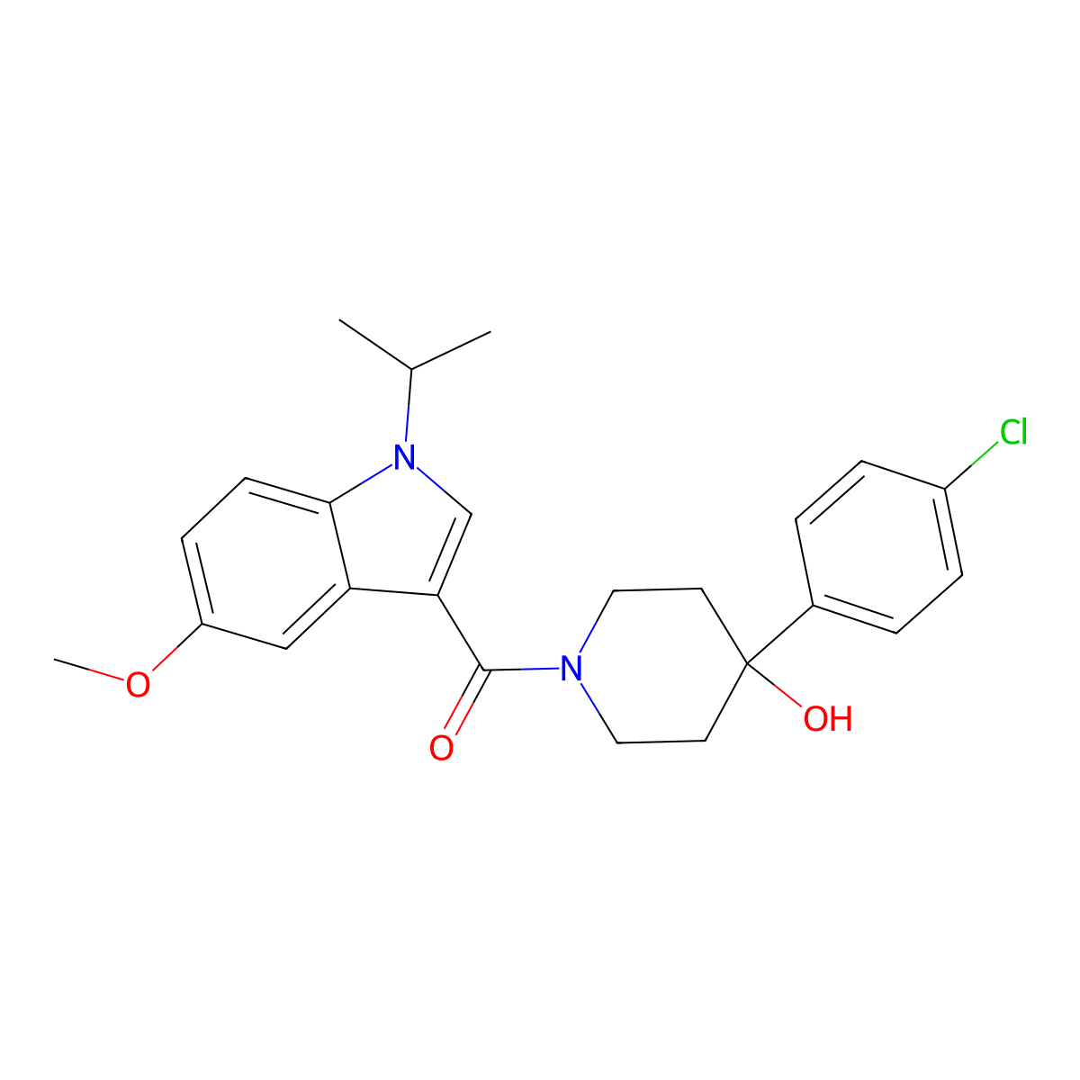 [4-(4-chlorophenyl)-4-hydroxypiperidino](1-isopropyl-5-methoxy-1H-indol-3-yl)methanone molecular structure, CAS 1401601-78-2