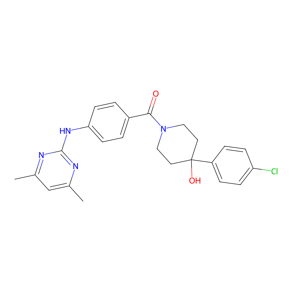 (4-(4-Chlorophenyl)-4-hydroxypiperidin-1-yl)(4-((4,6-dimethylpyrimidin-2-yl)amino)phenyl)methanone molecular structure, CAS 1401602-06-9