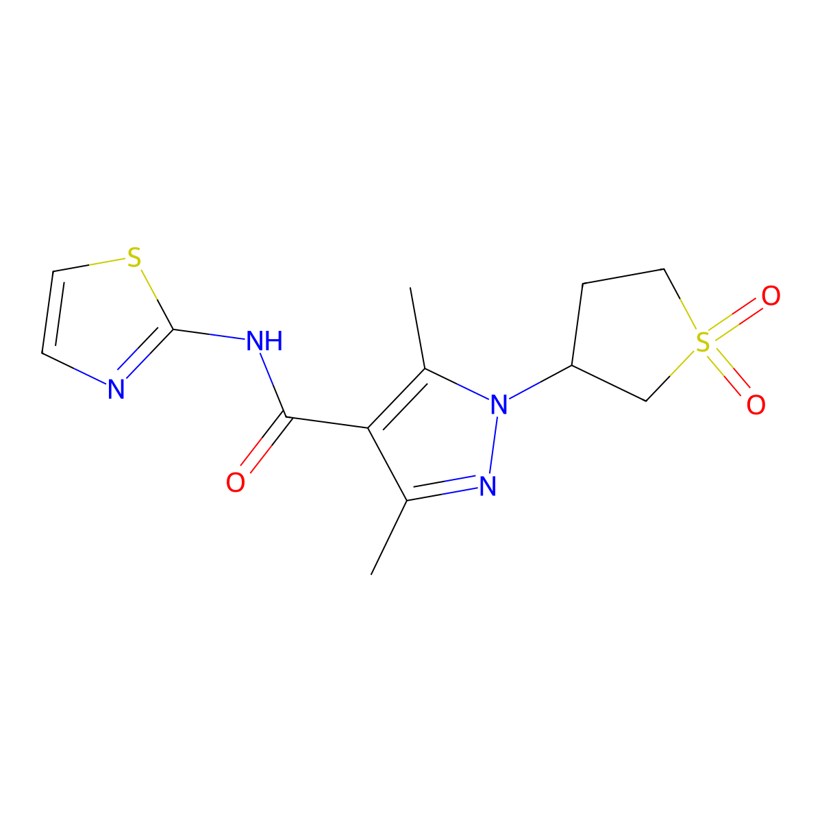 1-(1,1-dioxidotetrahydrothiophen-3-yl)-3,5-dimethyl-N-(thiazol-2-yl)-1H-pyrazole-4-carboxamide molecular structure, CAS 1401602-09-2