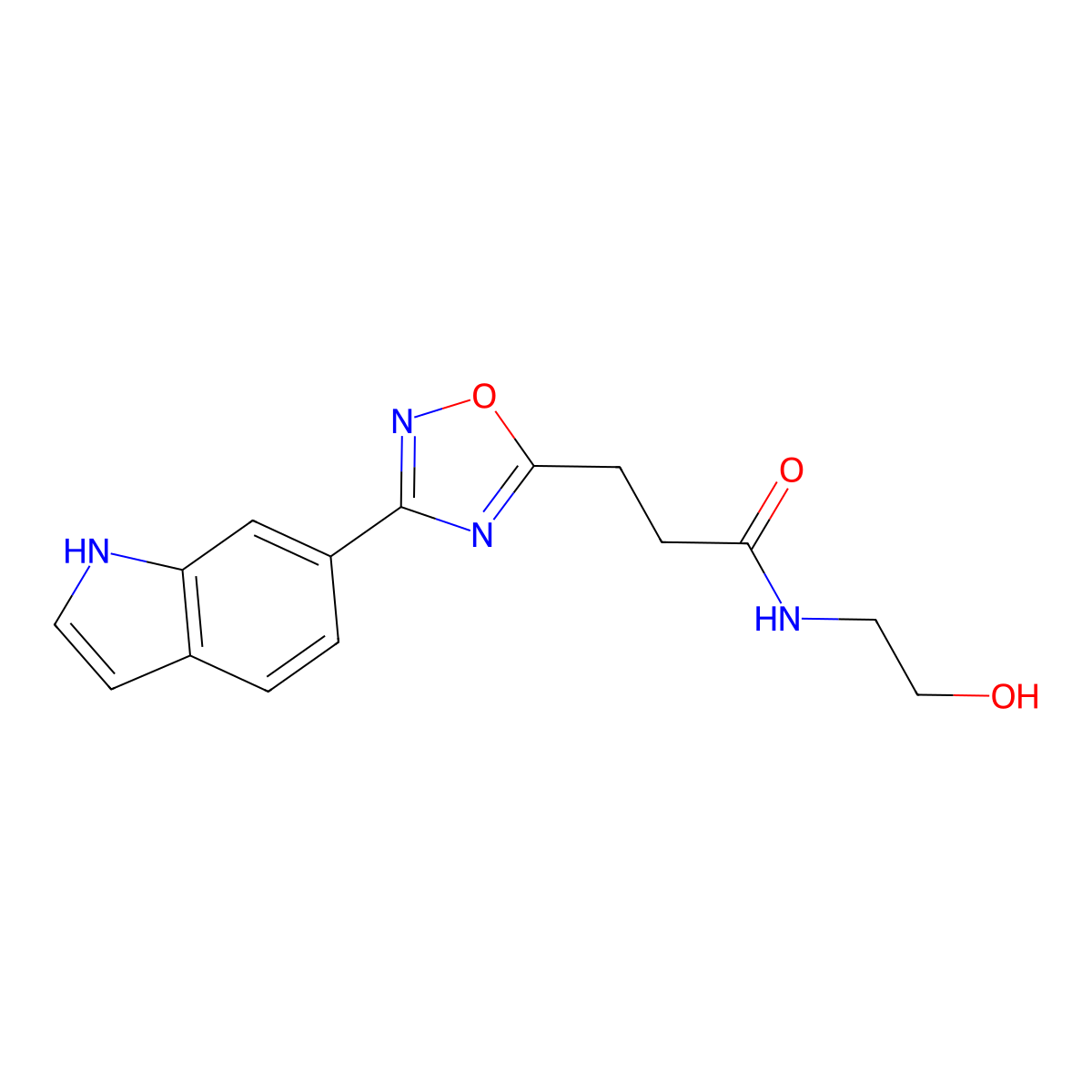 N-(2-hydroxyethyl)-3-[3-(1H-indol-6-yl)-1,2,4-oxadiazol-5-yl]propanamide molecular structure, CAS 1401602-12-7