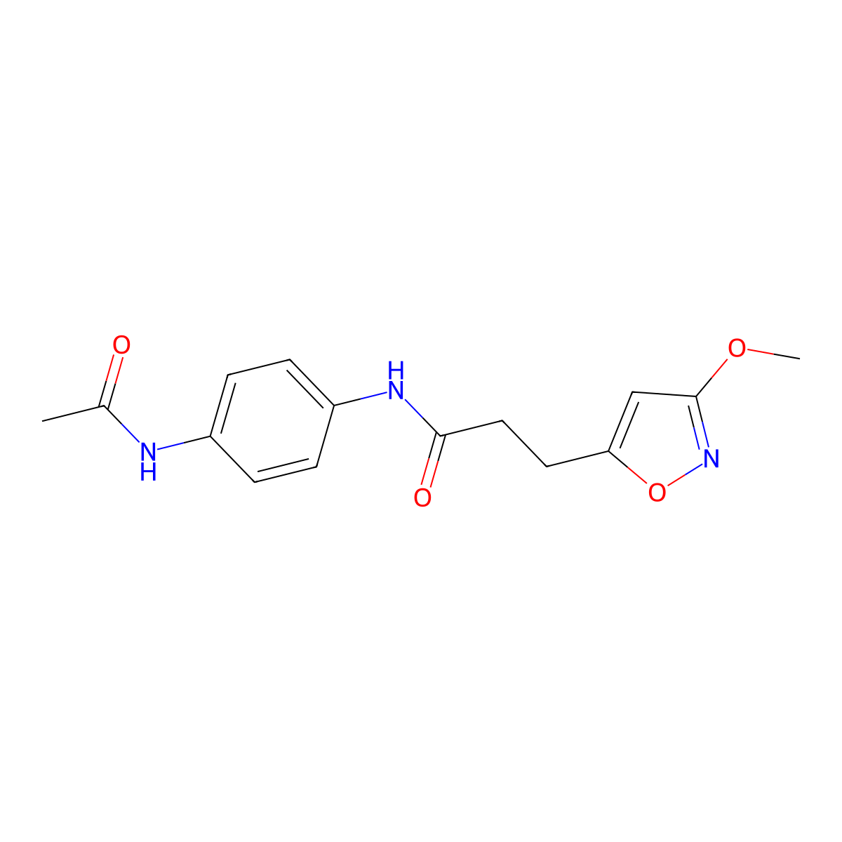 N-[4-(acetylamino)phenyl]-3-(3-methoxy-1,2-oxazol-5-yl)propanamide molecular structure, CAS 1401602-18-3