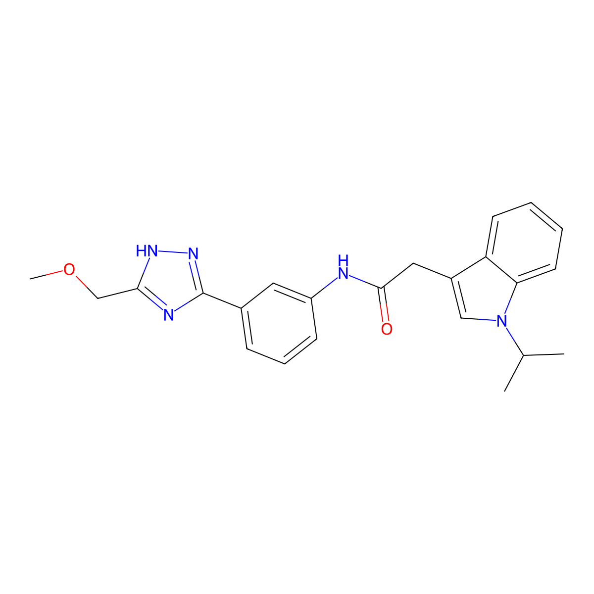 N-{3-[5-(methoxymethyl)-1H-1,2,4-triazol-3-yl]phenyl}-2-[1-(propan-2-yl)-1H-indol-3-yl]acetamide molecular structure, CAS 1401602-29-6