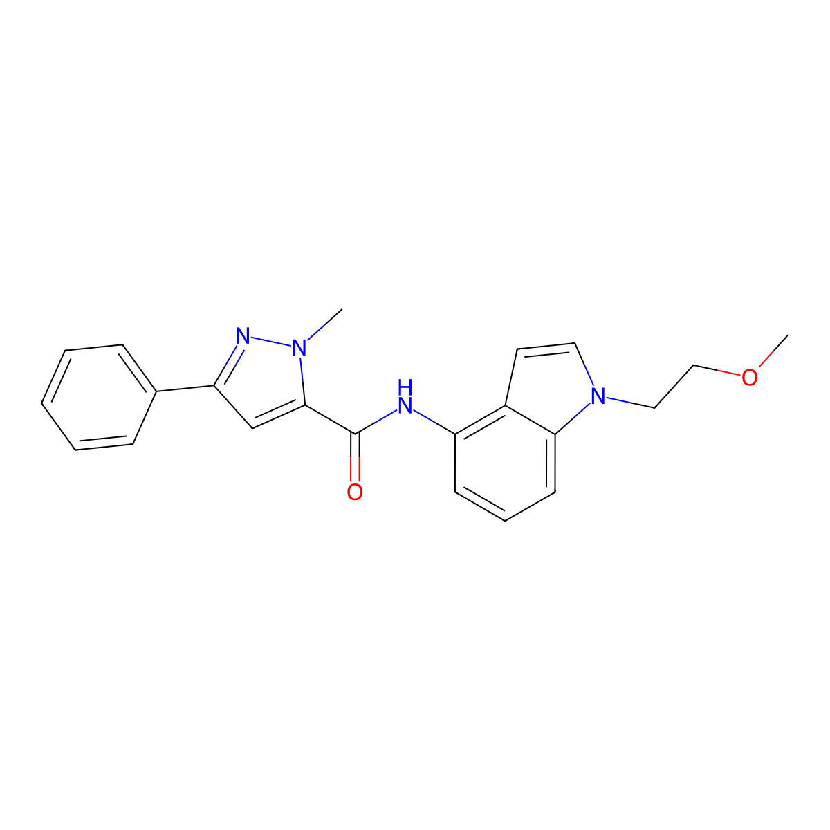 N-[1-(2-methoxyethyl)-1H-indol-4-yl]-1-methyl-3-phenyl-1H-pyrazole-5-carboxamide molecular structure, CAS 1401602-33-2