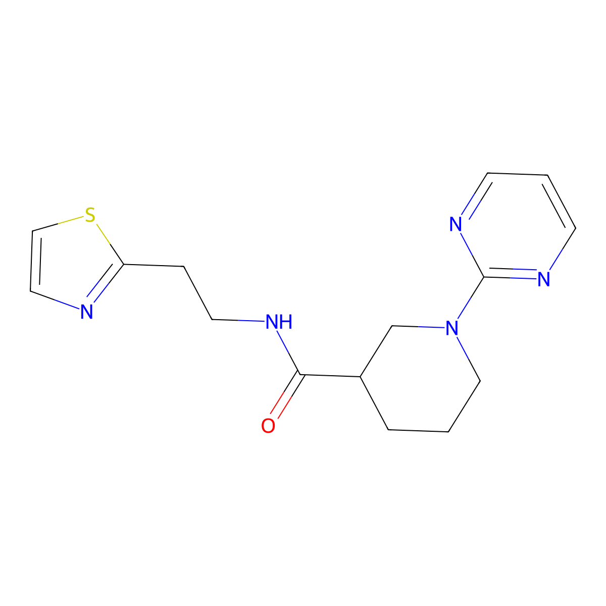 1-(2-pyrimidinyl)-N-[2-(1,3-thiazol-2-yl)ethyl]-3-piperidinecarboxamide molecular structure, CAS 1401602-35-4