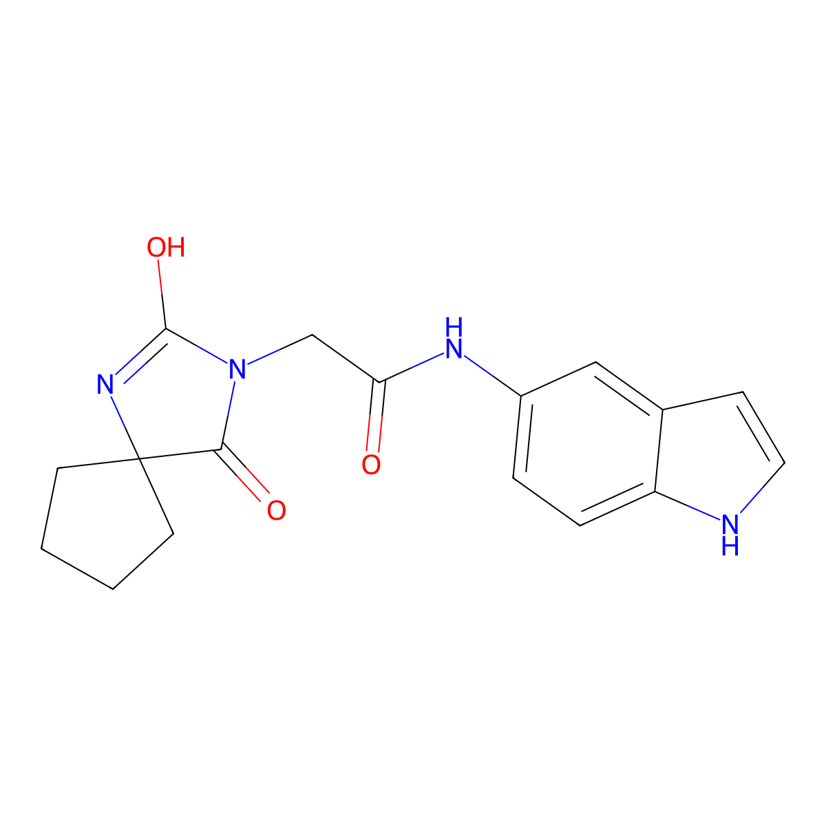 2-(2,4-dioxo-1,3-diazaspiro[4.4]non-3-yl)-N-(1H-indol-5-yl)acetamide molecular structure, CAS 1401602-36-5