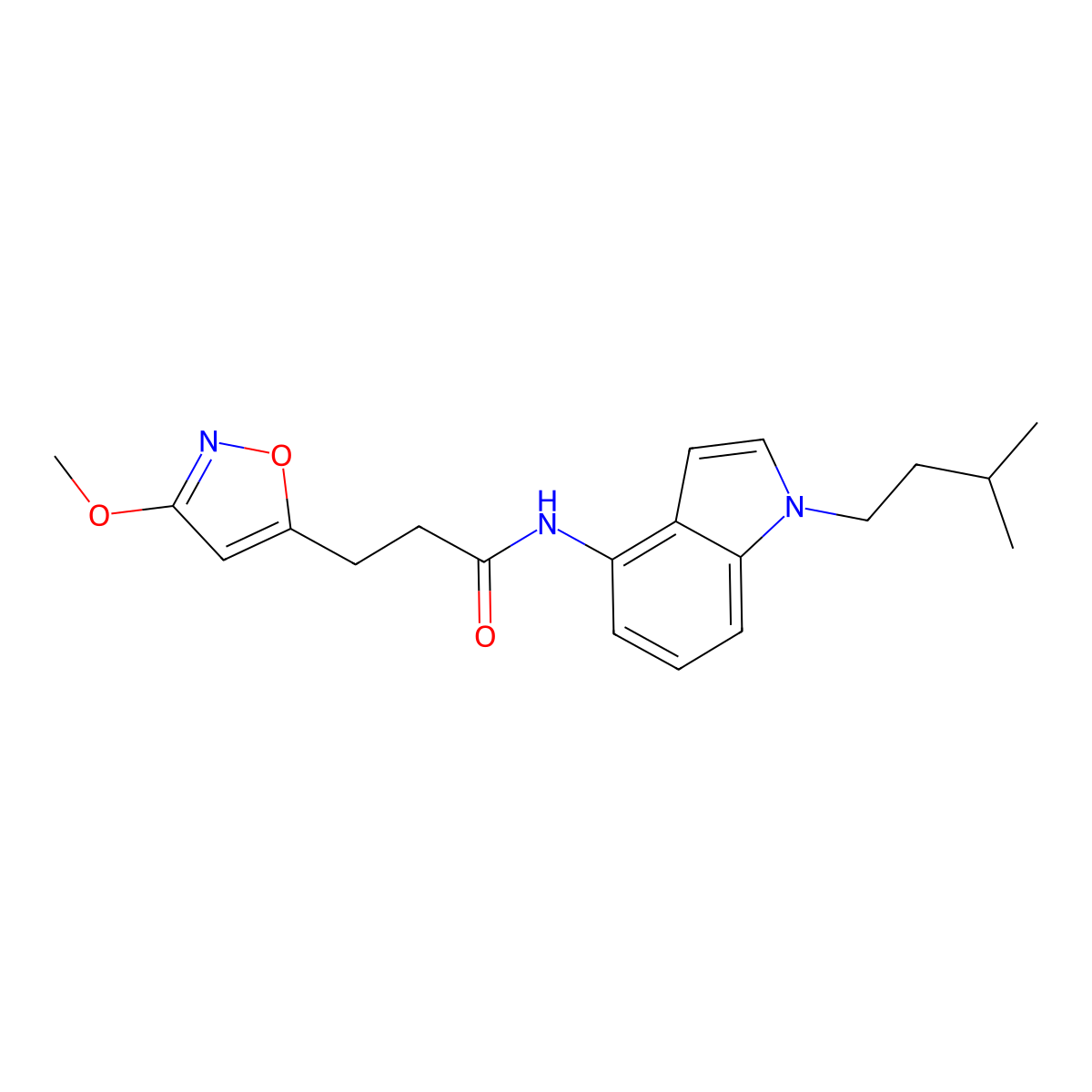 3-(3-methoxy-1,2-oxazol-5-yl)-N-[1-(3-methylbutyl)-1H-indol-4-yl]propanamide molecular structure, CAS 1401602-56-9
