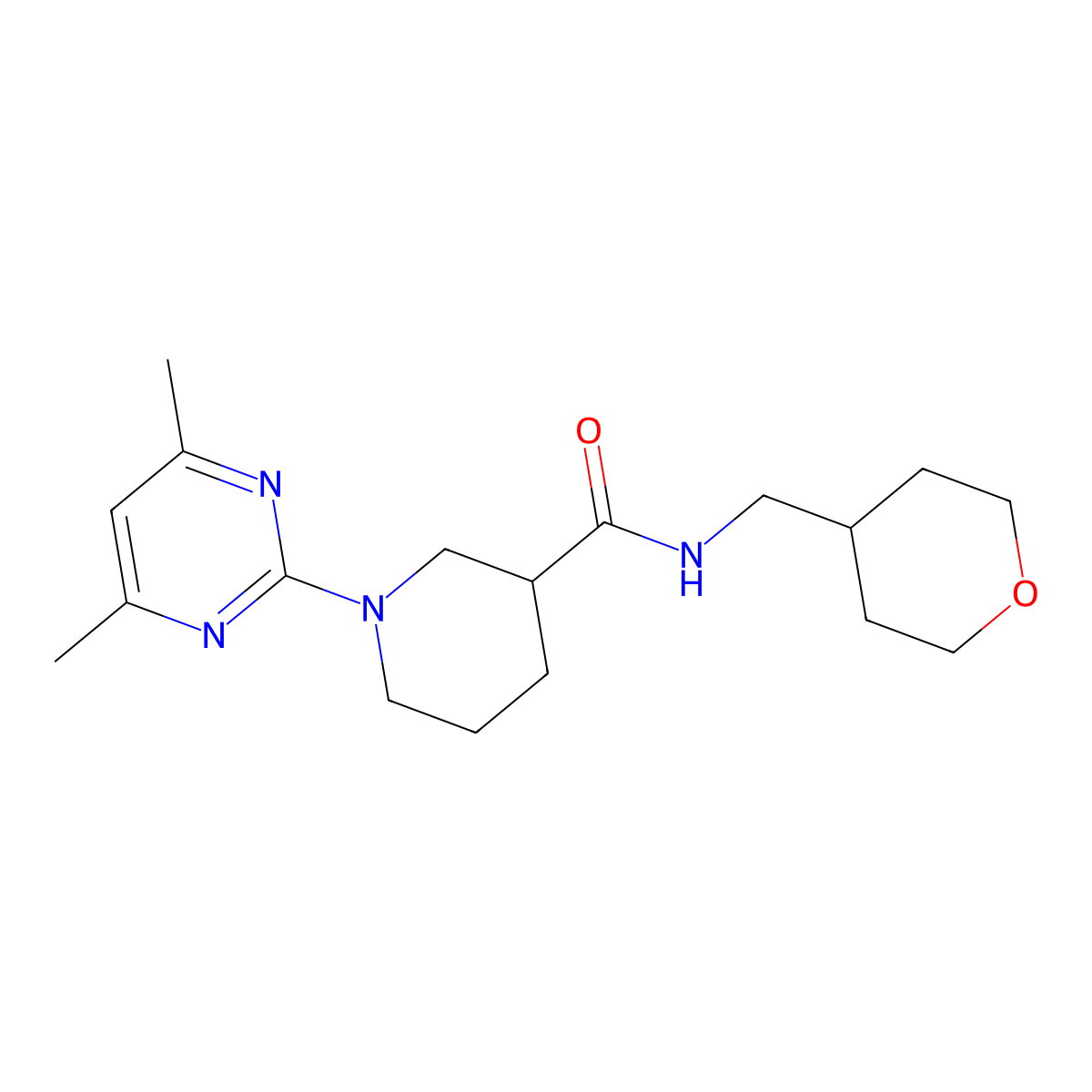 1-(4,6-dimethyl-2-pyrimidinyl)-N-(tetrahydro-2H-pyran-4-ylmethyl)-3-piperidinecarboxamide molecular structure, CAS 1401602-66-1