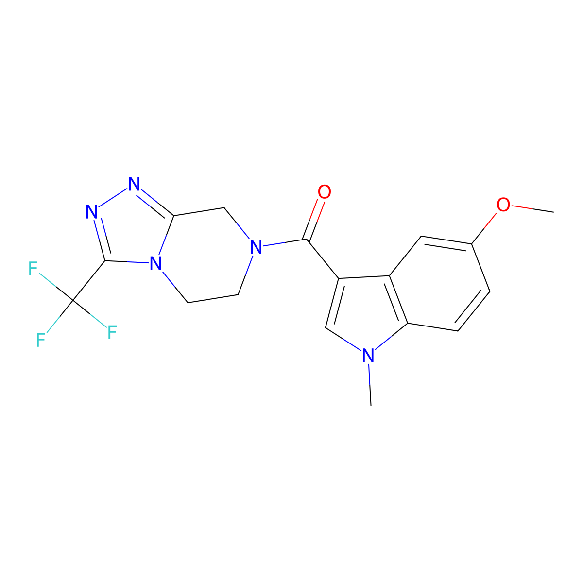 (5-methoxy-1-methyl-1H-indol-3-yl)[3-(trifluoromethyl)-5,6-dihydro[1,2,4]triazolo[4,3-a]pyrazin-7(8H)-yl]methanone molecular structure, CAS 1401602-71-8