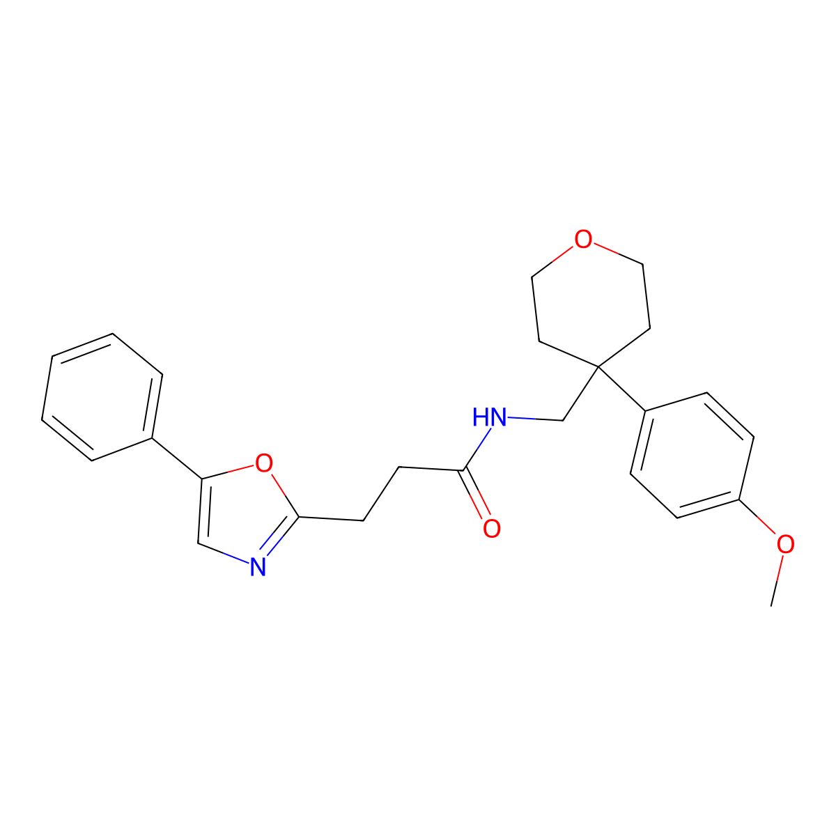N-{[4-(4-methoxyphenyl)tetrahydro-2H-pyran-4-yl]methyl}-3-(5-phenyl-1,3-oxazol-2-yl)propanamide molecular structure, CAS 1401602-76-3
