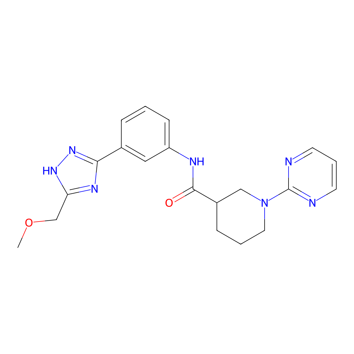 N-{3-[5-(methoxymethyl)-1H-1,2,4-triazol-3-yl]phenyl}-1-(pyrimidin-2-yl)piperidine-3-carboxamide molecular structure, CAS 1401603-02-8