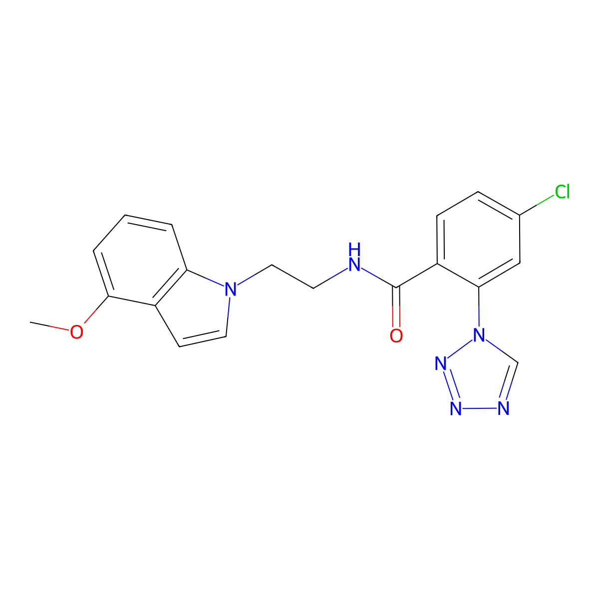 4-chloro-N-[2-(4-methoxy-1H-indol-1-yl)ethyl]-2-(1H-1,2,3,4-tetraazol-1-yl)benzamide molecular structure, CAS 1401603-04-0