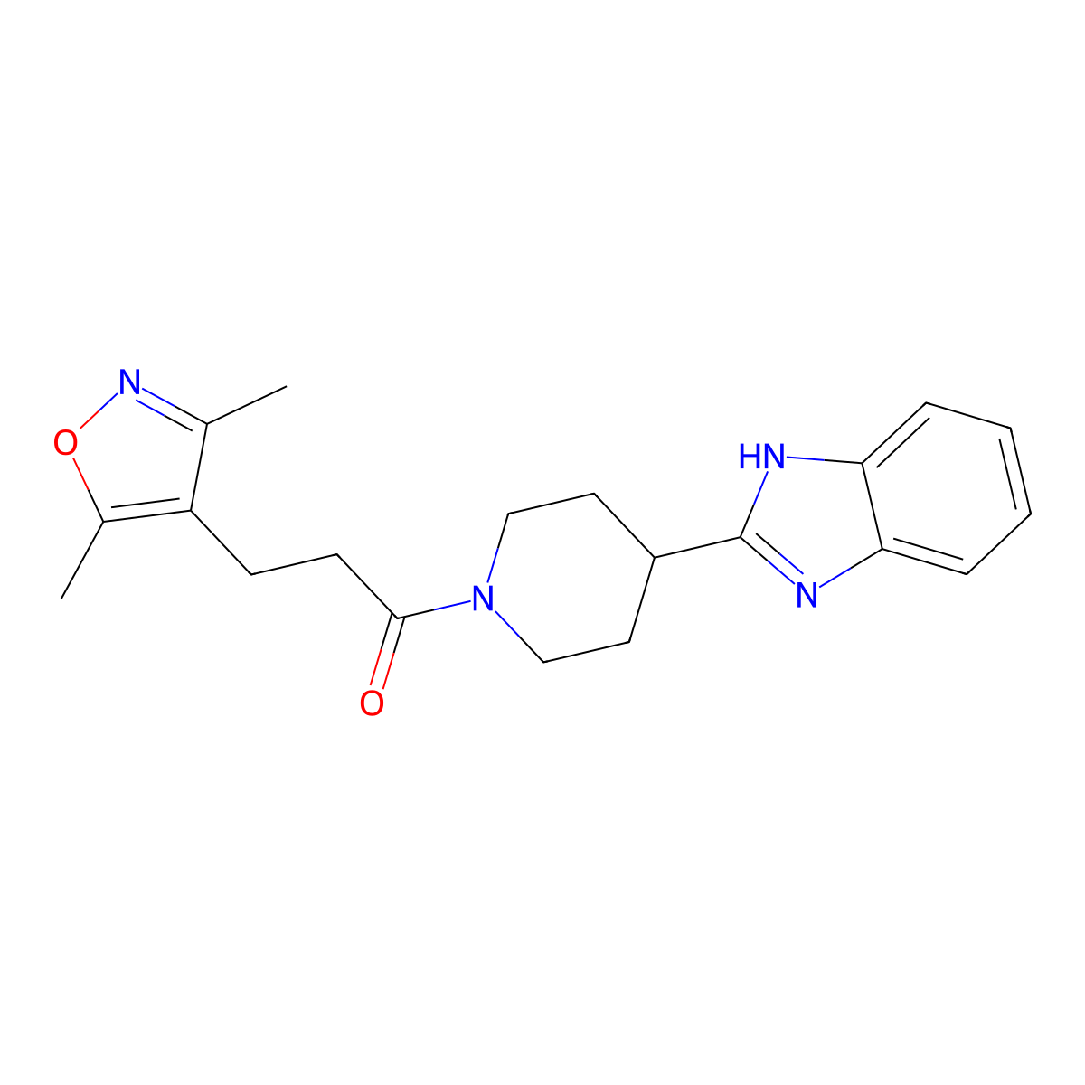 1-[4-(1H-benzimidazol-2-yl)piperidin-1-yl]-3-(3,5-dimethyl-1,2-oxazol-4-yl)propan-1-one molecular structure, CAS 1401603-13-1