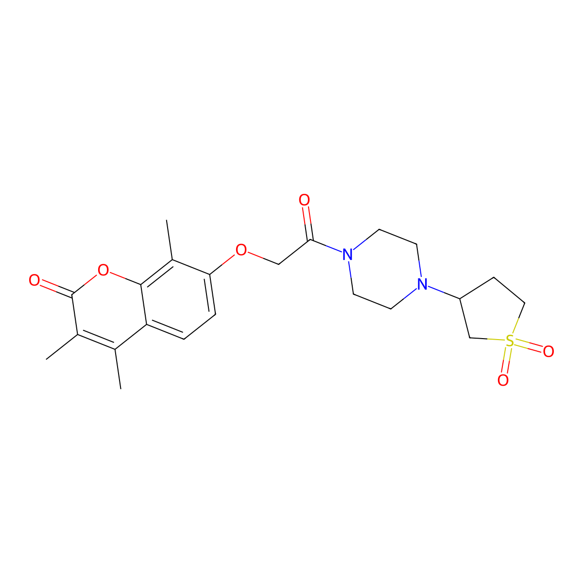 7-(2-(4-(1,1-dioxidotetrahydrothiophen-3-yl)piperazin-1-yl)-2-oxoethoxy)-3,4,8-trimethyl-2H-chromen-2-one molecular structure, CAS 1401603-15-3