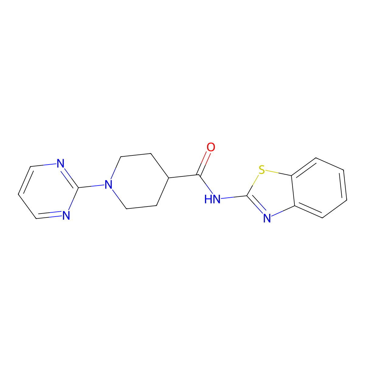 N-(1,3-benzothiazol-2-yl)-1-(pyrimidin-2-yl)piperidine-4-carboxamide molecular structure, CAS 1401603-19-7