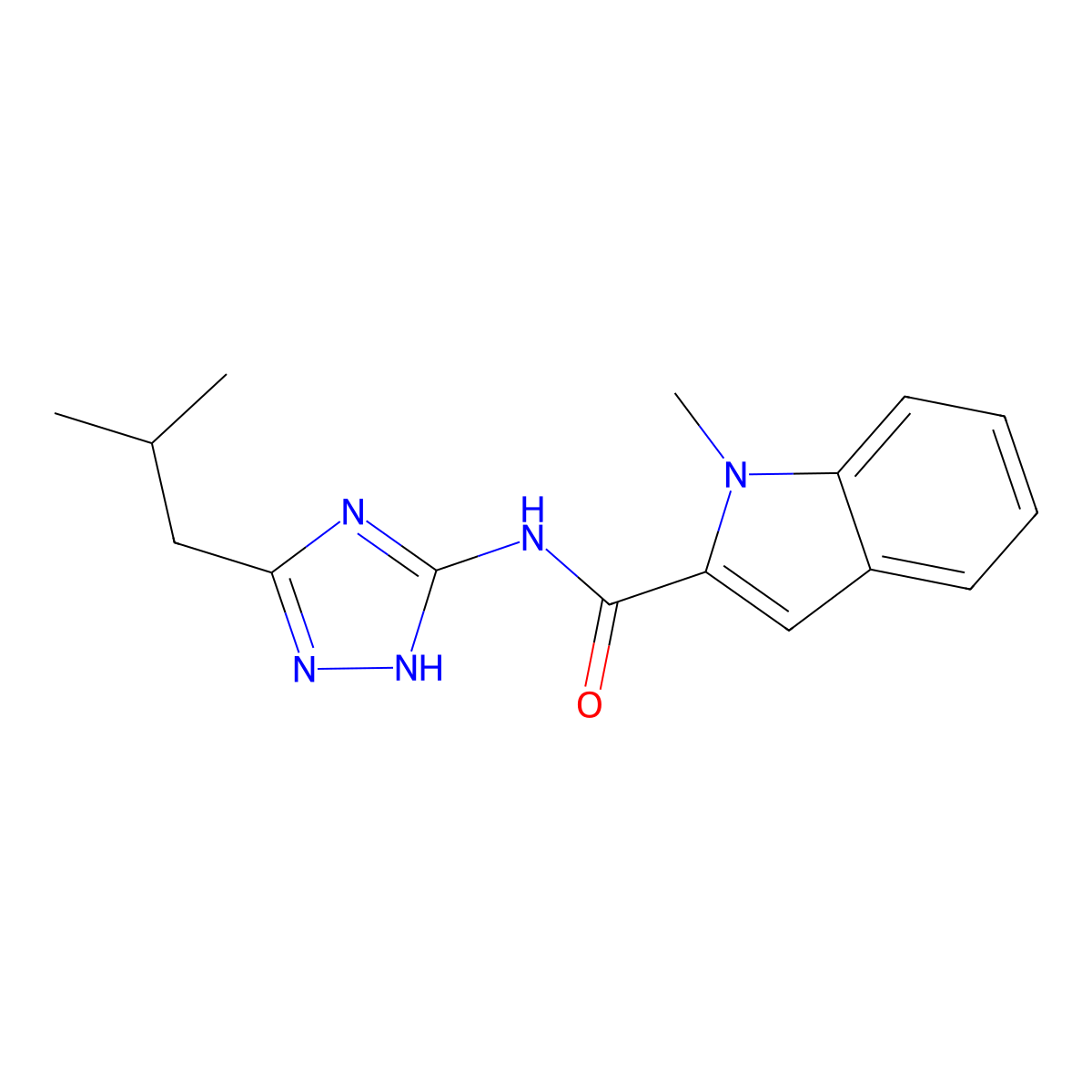1-methyl-N-[3-(2-methylpropyl)-1H-1,2,4-triazol-5-yl]-1H-indole-2-carboxamide molecular structure, CAS 1401603-32-4