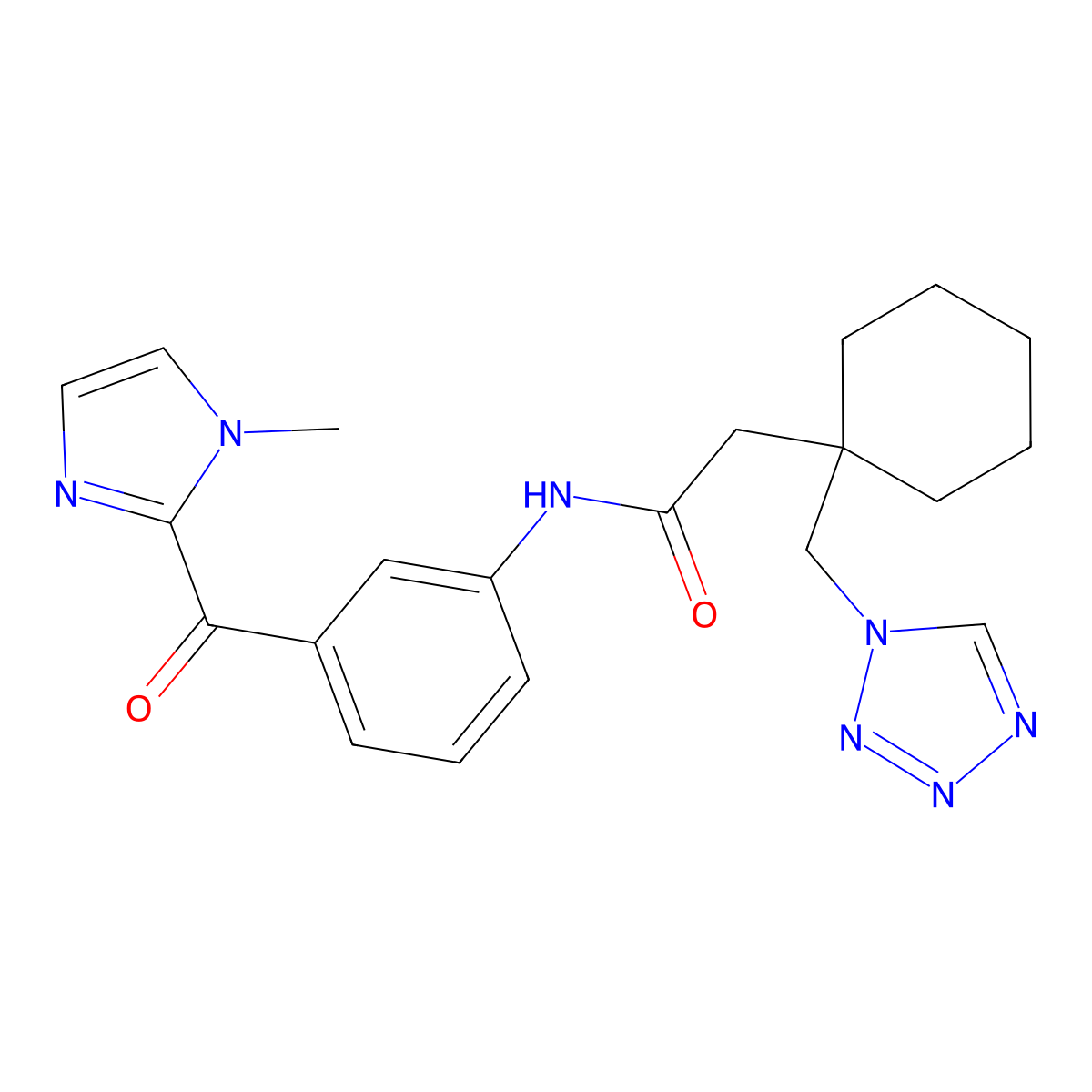 N-{3-[(1-methyl-1H-imidazol-2-yl)carbonyl]phenyl}-2-[1-(1H-tetrazol-1-ylmethyl)cyclohexyl]acetamide molecular structure, CAS 1401603-39-1