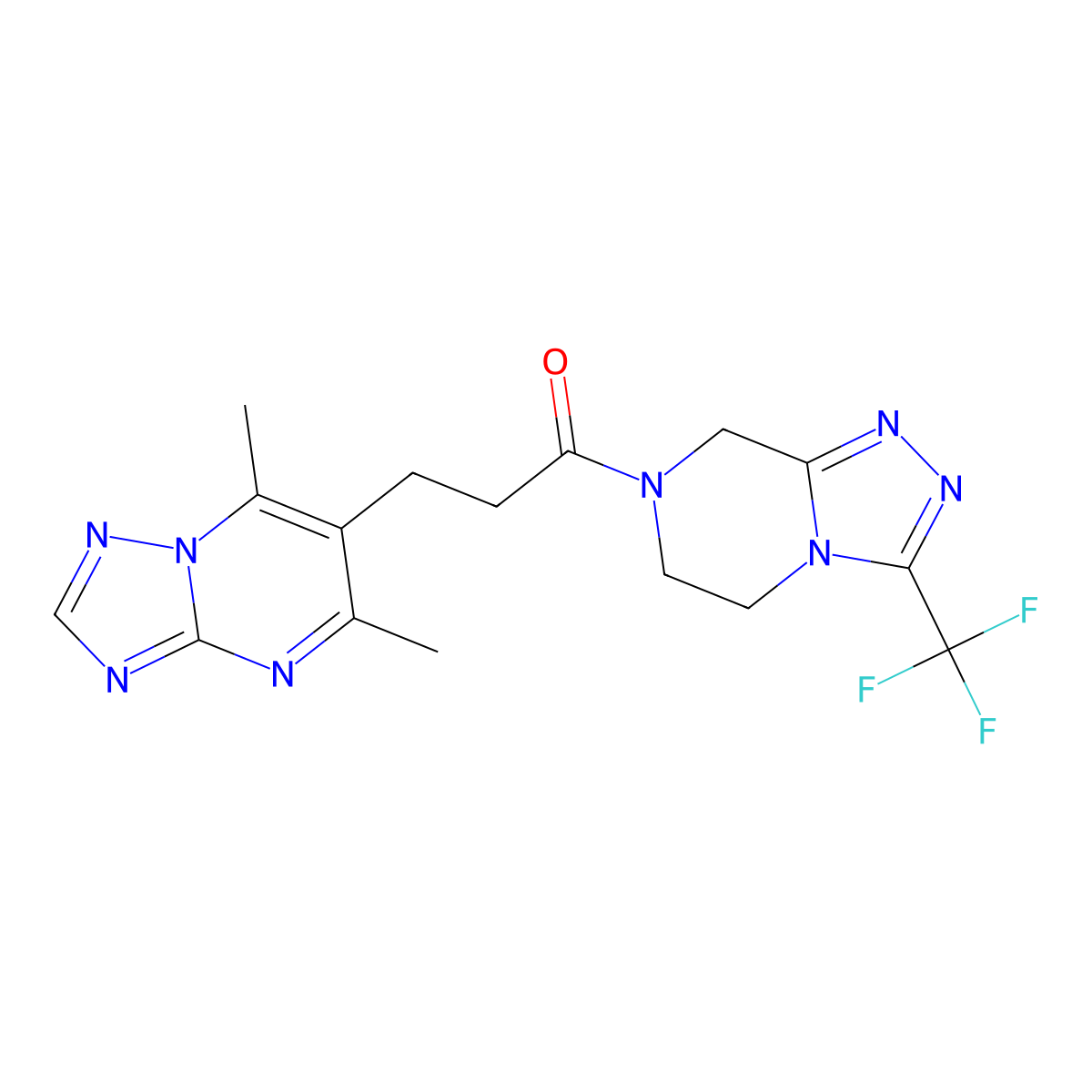 3-(5,7-dimethyl[1,2,4]triazolo[1,5-a]pyrimidin-6-yl)-1-[3-(trifluoromethyl)-5,6-dihydro[1,2,4]triazolo[4,3-a]pyrazin-7(8H)-yl]-1-propanone molecular structure, CAS 1401603-58-4