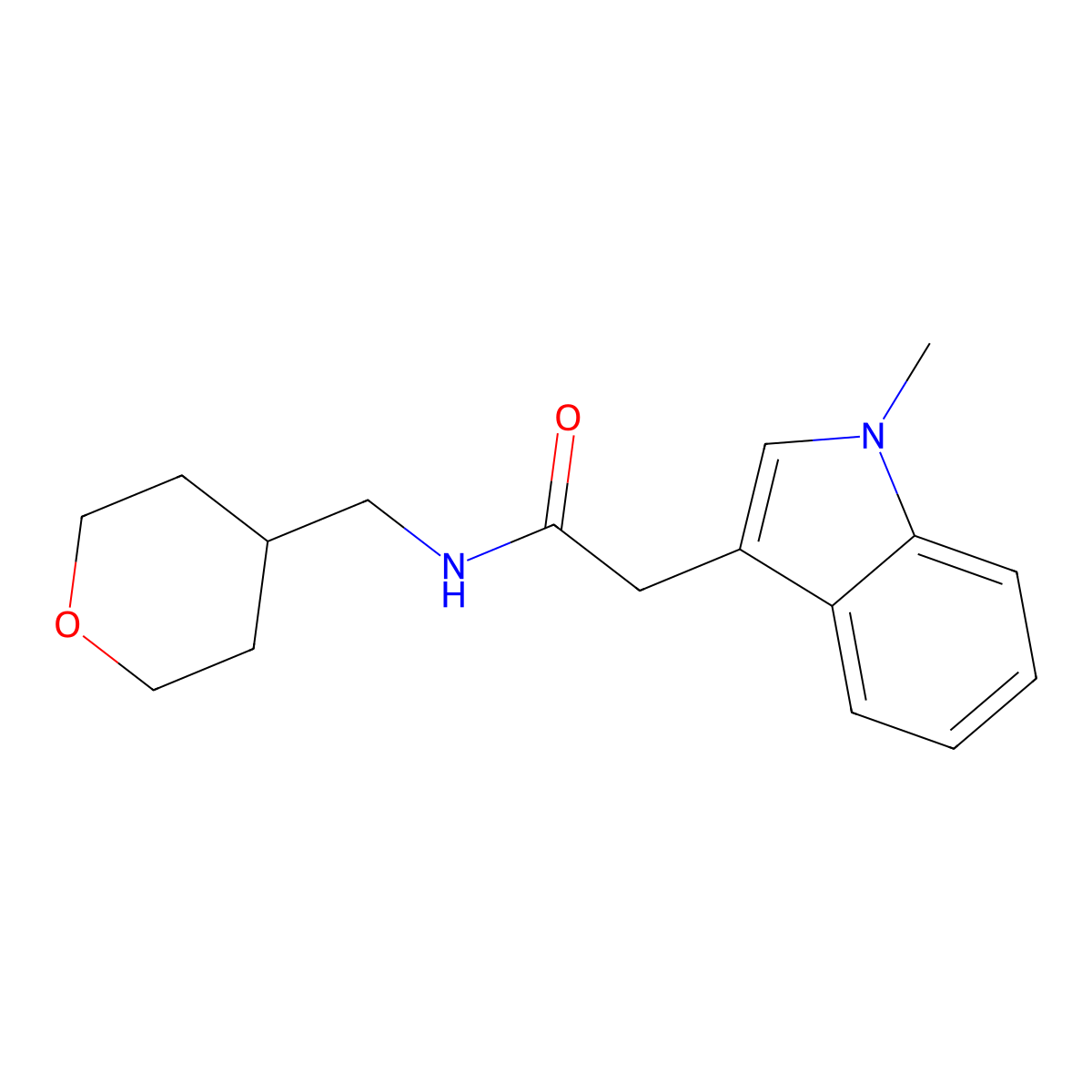 2-(1-methyl-1H-indol-3-yl)-N-(tetrahydro-2H-pyran-4-ylmethyl)acetamide molecular structure, CAS 1401603-64-2